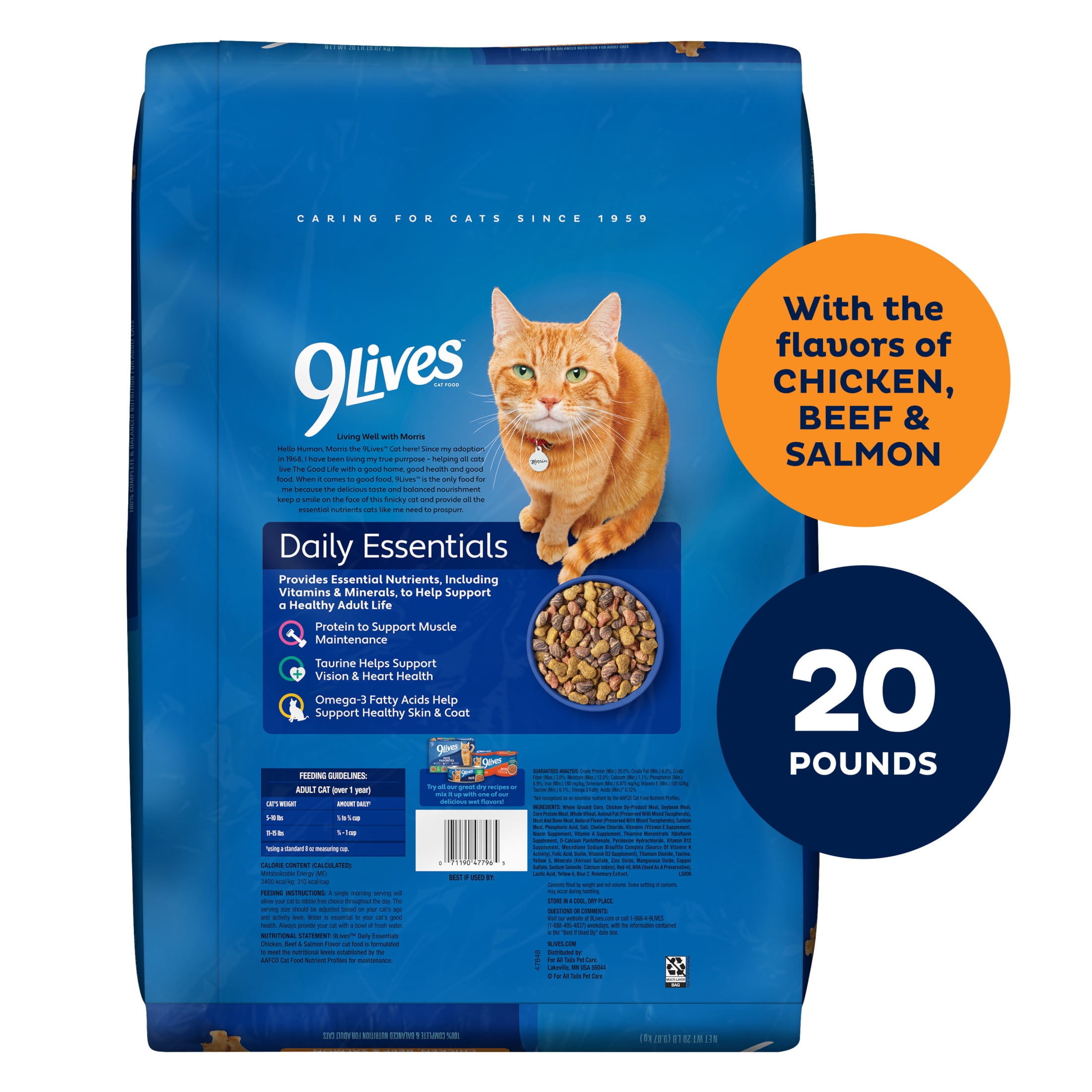 9Lives Daily Essentials Dry Cat Food, Chicken, Beef & Salmon Recipe (20 lb) 384ms