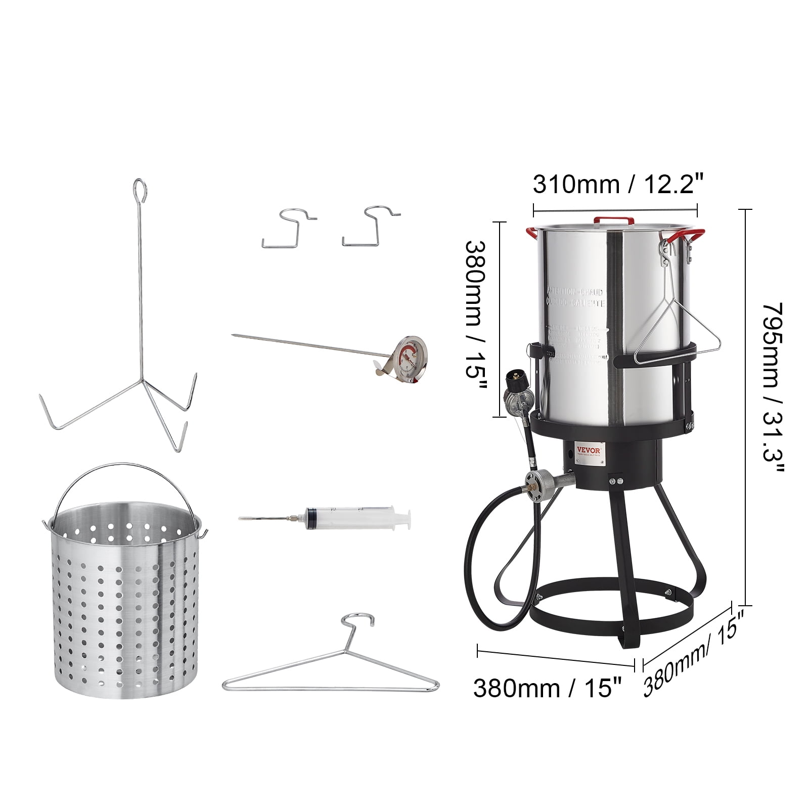 VEVOR 30 Qt Turkey Deep Fryer Propane Boiler Steamer Stock Pot (Silver, 30 qt) q7lca