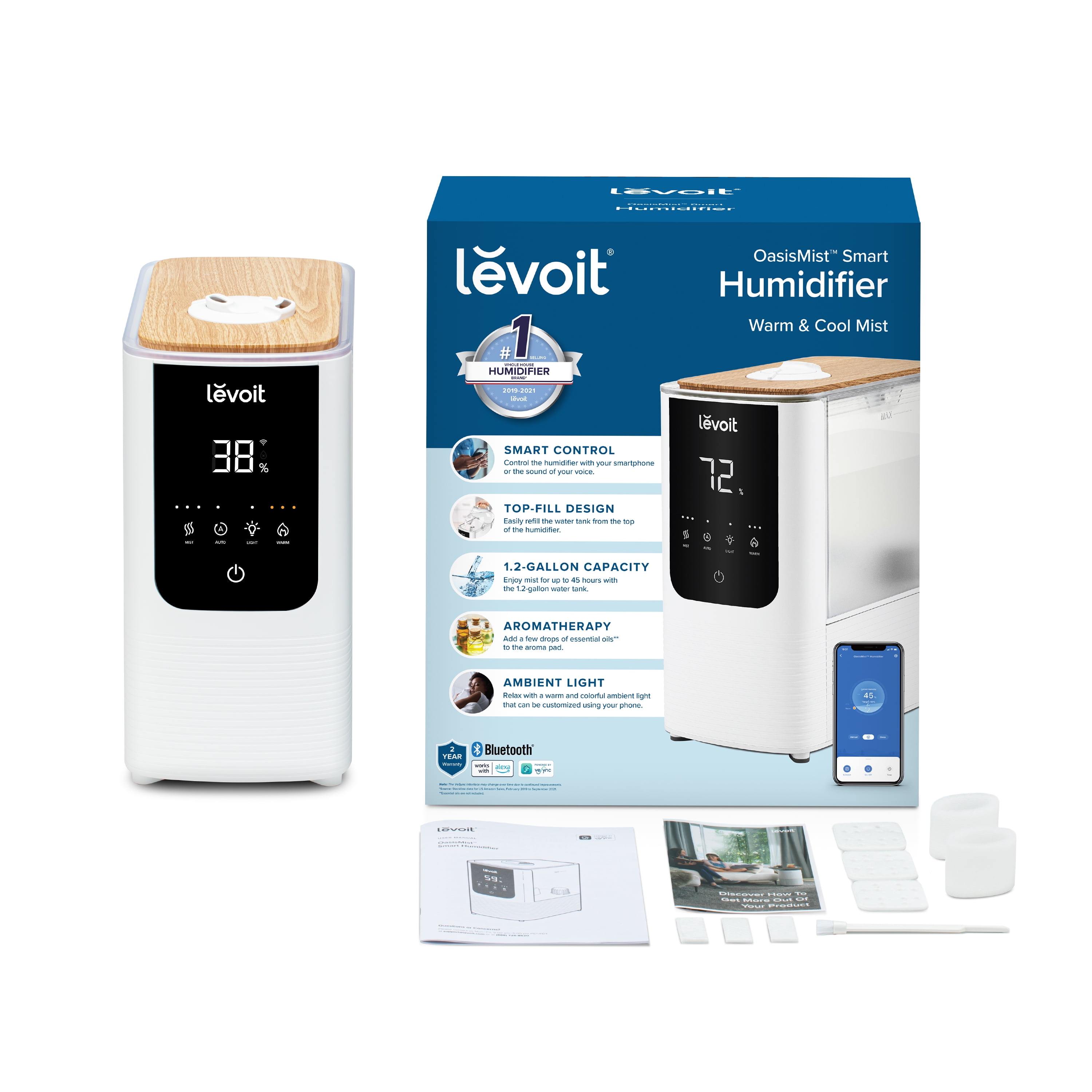 Levoit OasisMist Smart Cool and Warm Mist Humidifier with Aromatherapy (White, 1.19 gal) 04cqh