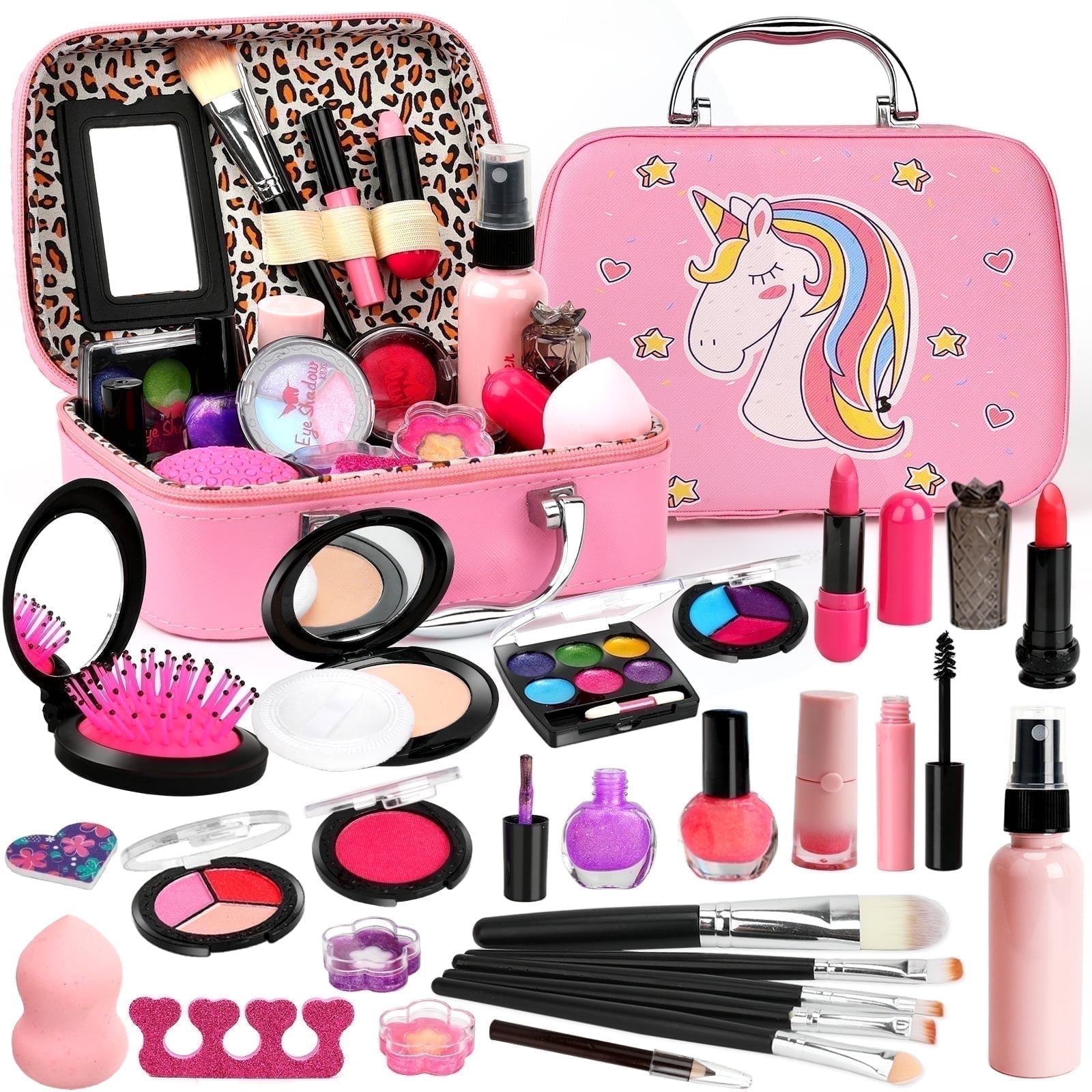 Sendida Washable Kids Makeup Kit for Girls, Pretend Play Cosmetic Set with Makeup Bag (25 Pieces) 6ltc7