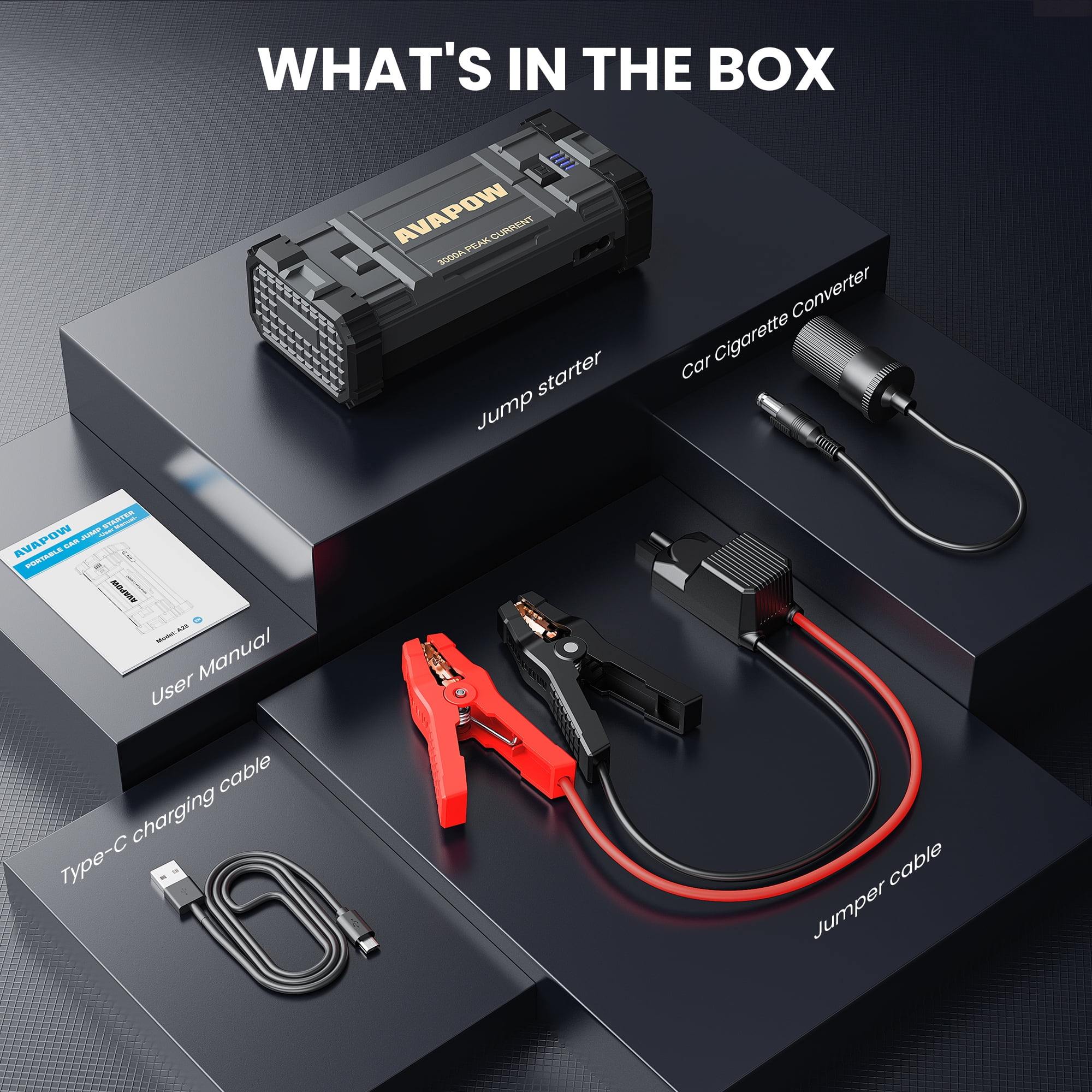 AVAPOW Car Jump Starter 3000A Peak Portable Battery Booster (23800mAh, 12V) u6wd1