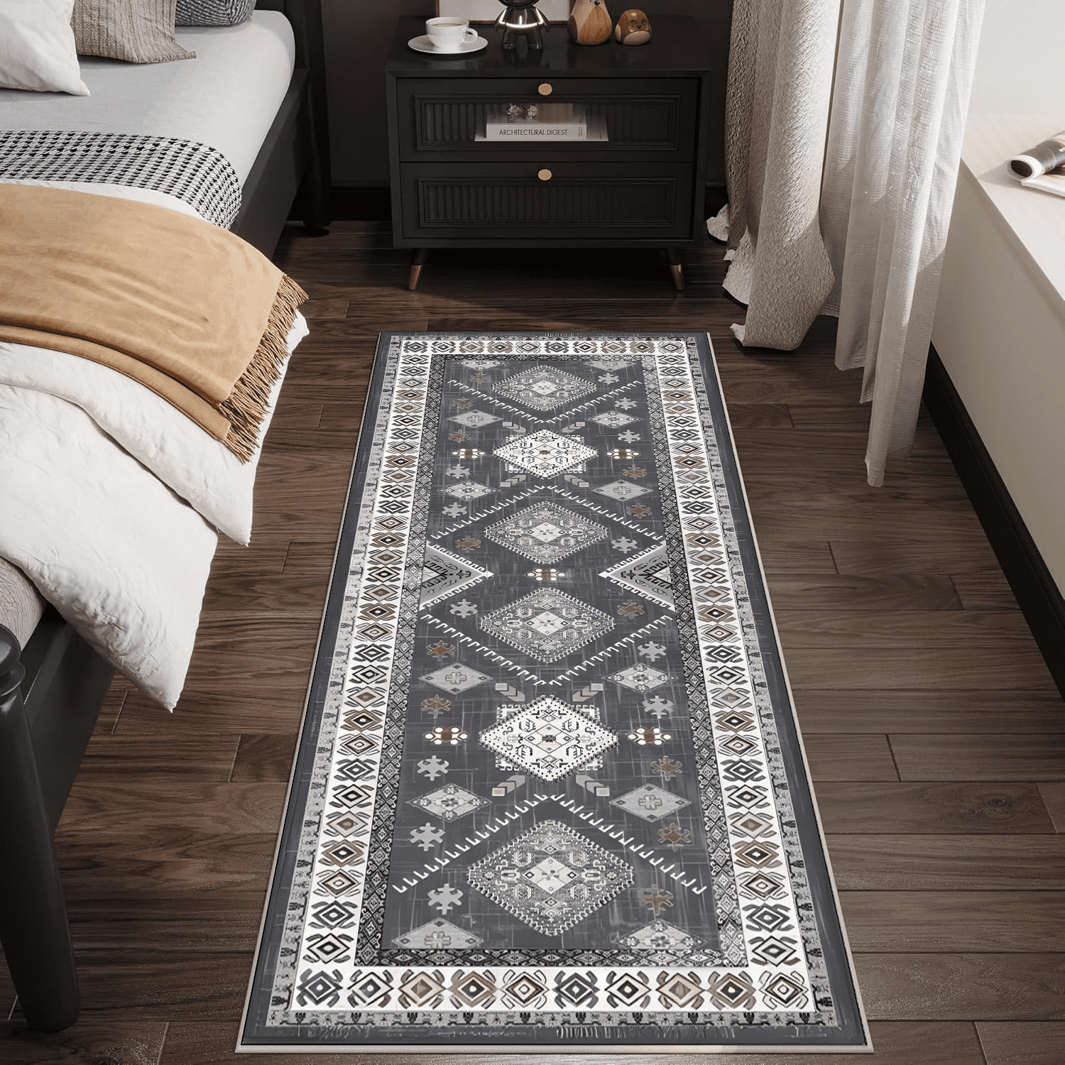 TECHVIDA 3-Piece Kitchen Rug Set, Non-Slip Machine Washable Farmhouse Floor Mats (Gray, 20 in x 32 in, 20 in x 47 in, 20 in x 59 in) 9y6vo