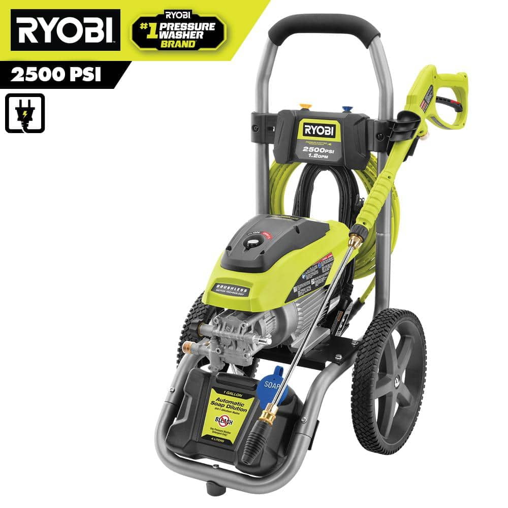 Ryobi 2500 PSI 1.2 GPM Electric Pressure Washer for Residential Cleaning (25 ft Hose) yqrac