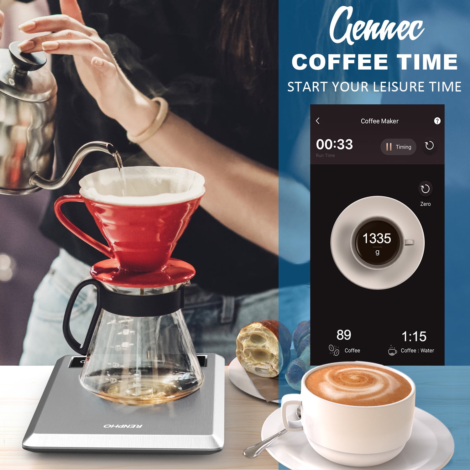 RENPHO Smart Digital Food Scale with Bluetooth App Connectivity, Stainless Steel Kitchen Nutrition Tracker (11 lbs) rxzs8
