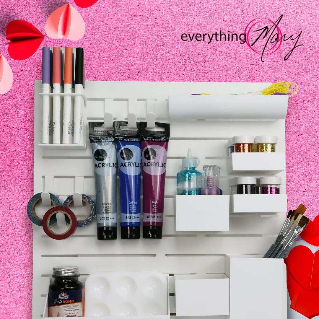 Everything Mary Wall Organizer with Hooks and Trays (White, 18 in x 12 in) n3hot