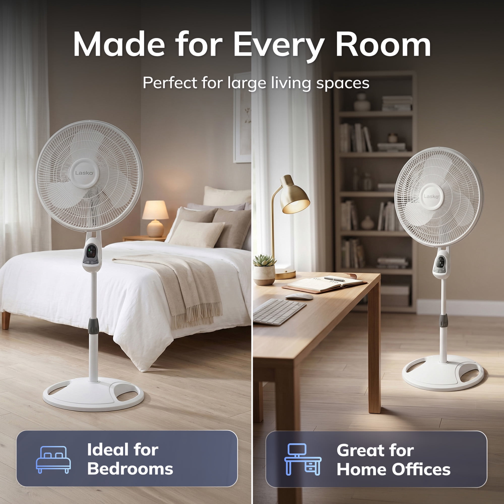 Lasko 16-inch Quiet Oscillating Pedestal Fan with Remote Control and Adjustable Height (White, 16 in) 7czh8