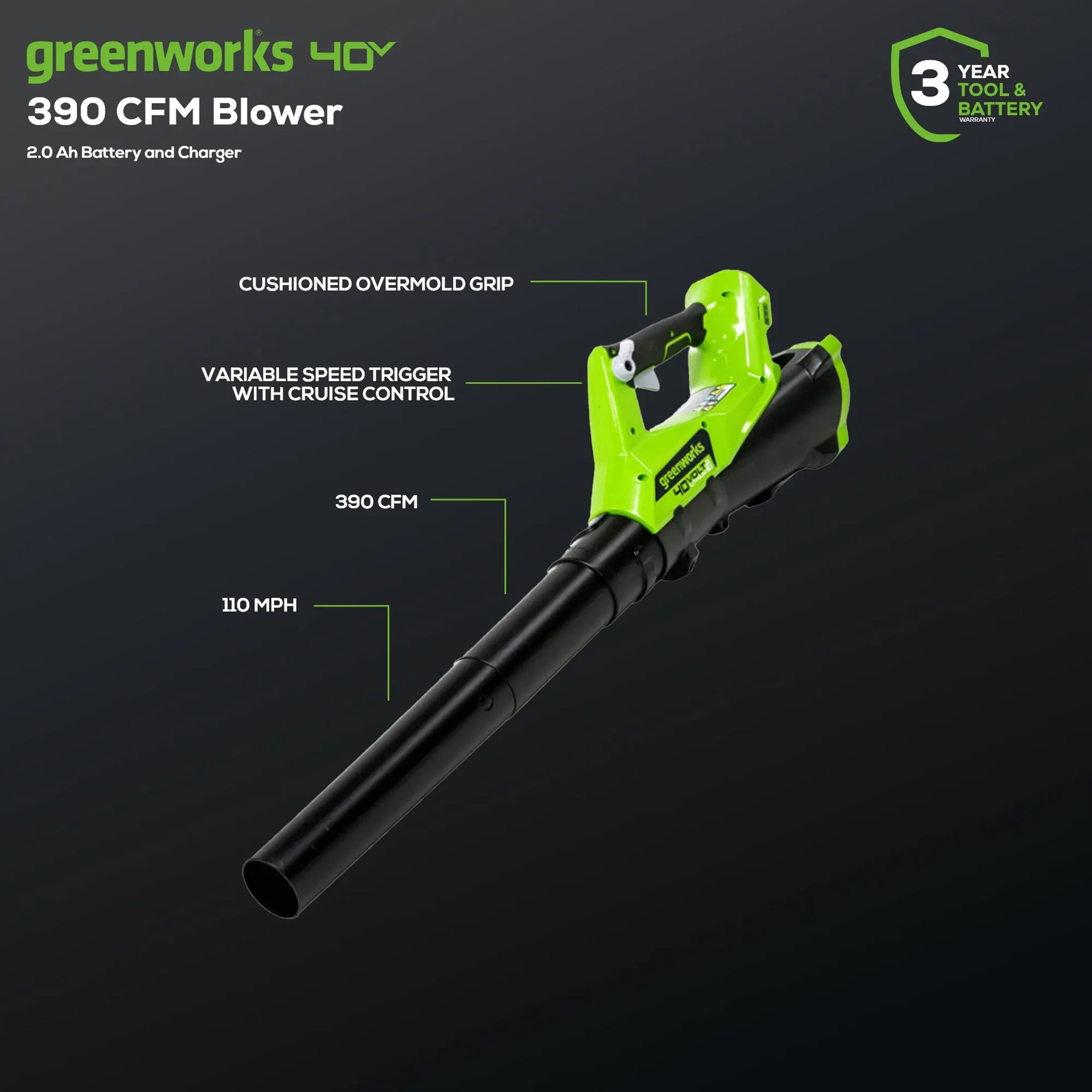 Greenworks 40V Cordless String Trimmer and Leaf Blower Combo Kit (Black, 2.0 Ah Battery) ld9u7