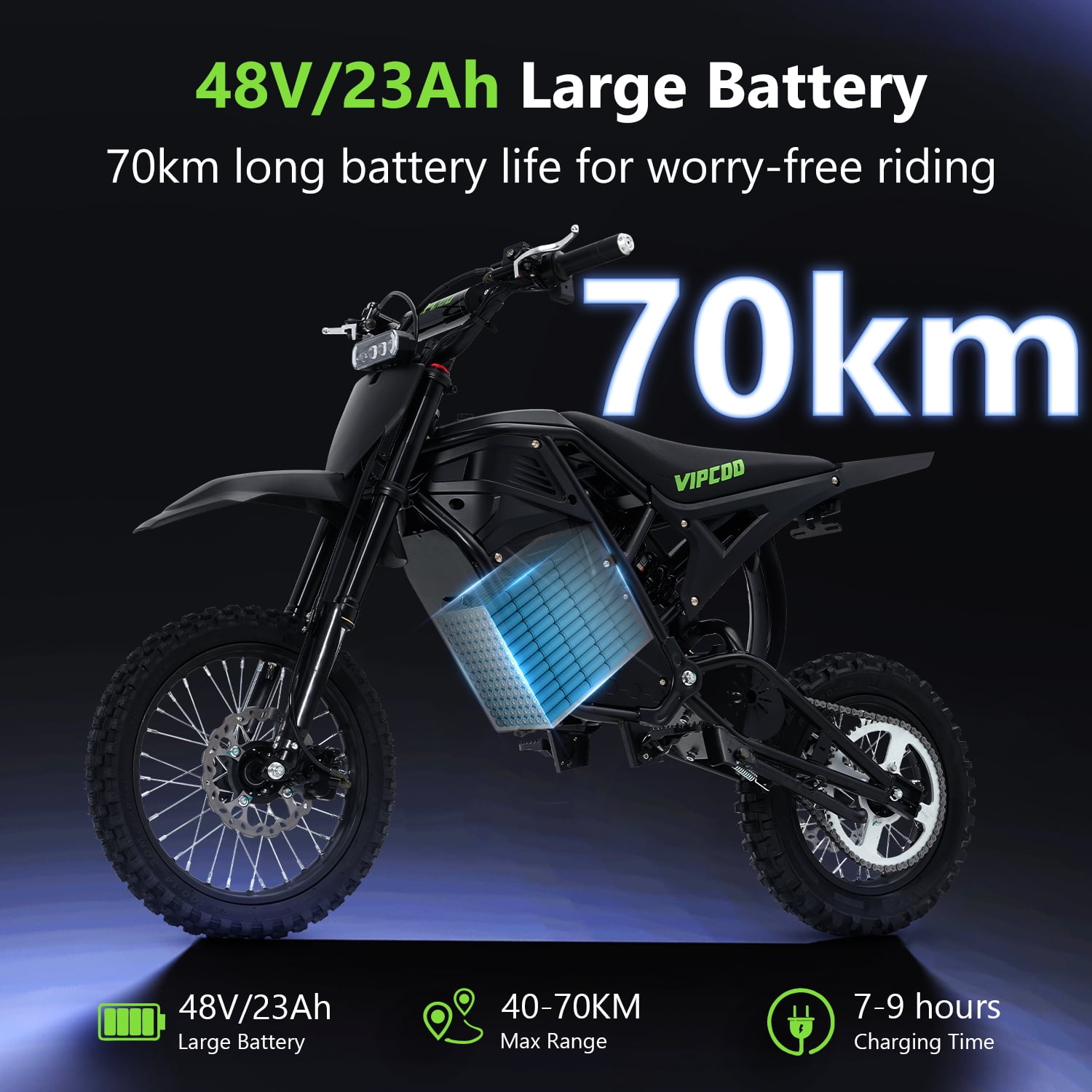 VIPCOO Electric Mountain Bike, High-Speed Off-Road E-Bike with Fat Tires, 330 lb Load Capacity (Black, 63 in) ob9hb