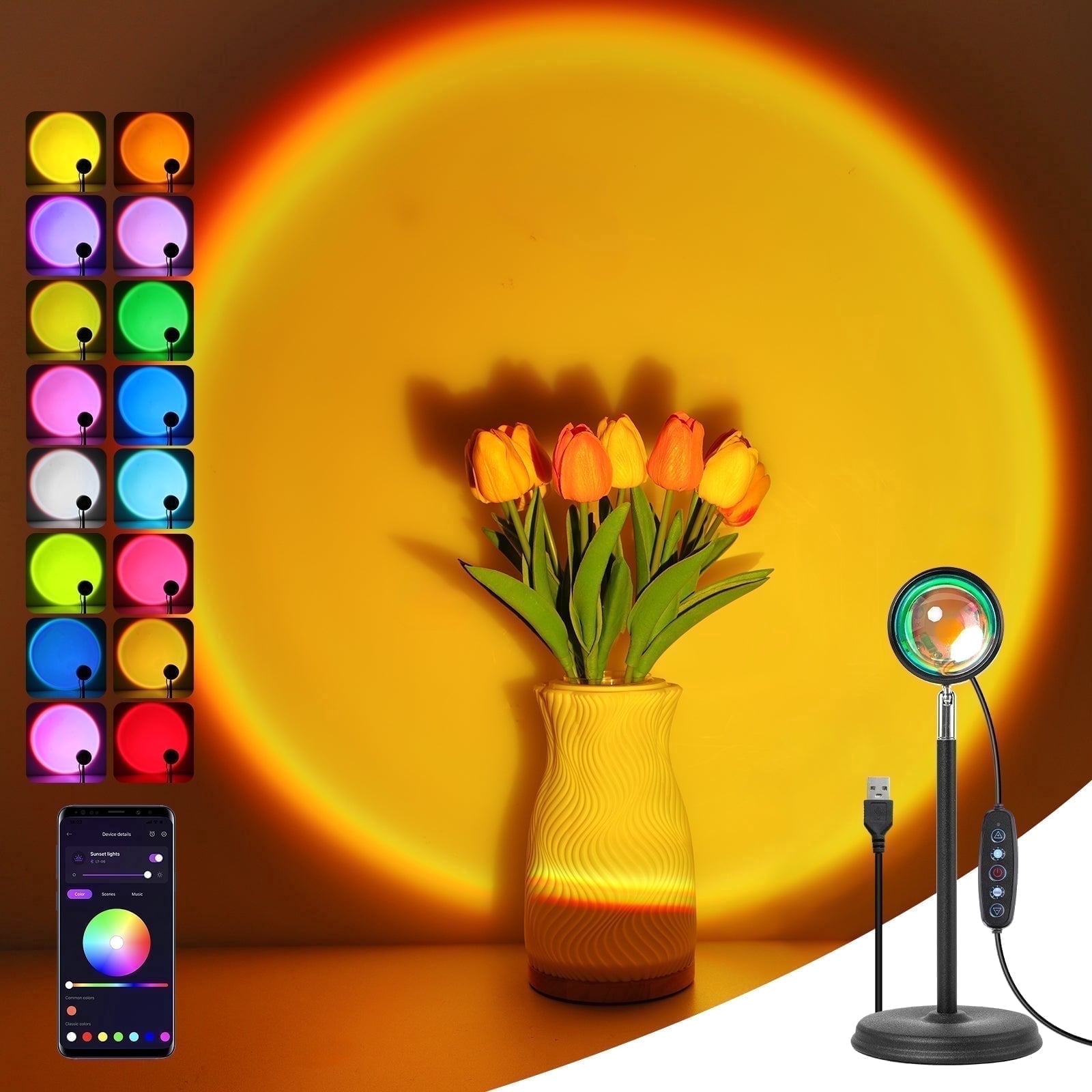 Cpeelsdo Sunset Lamp, RGB Color Changing LED Projector Light with App Control (Multicolor, 1 Pack) dv0nx