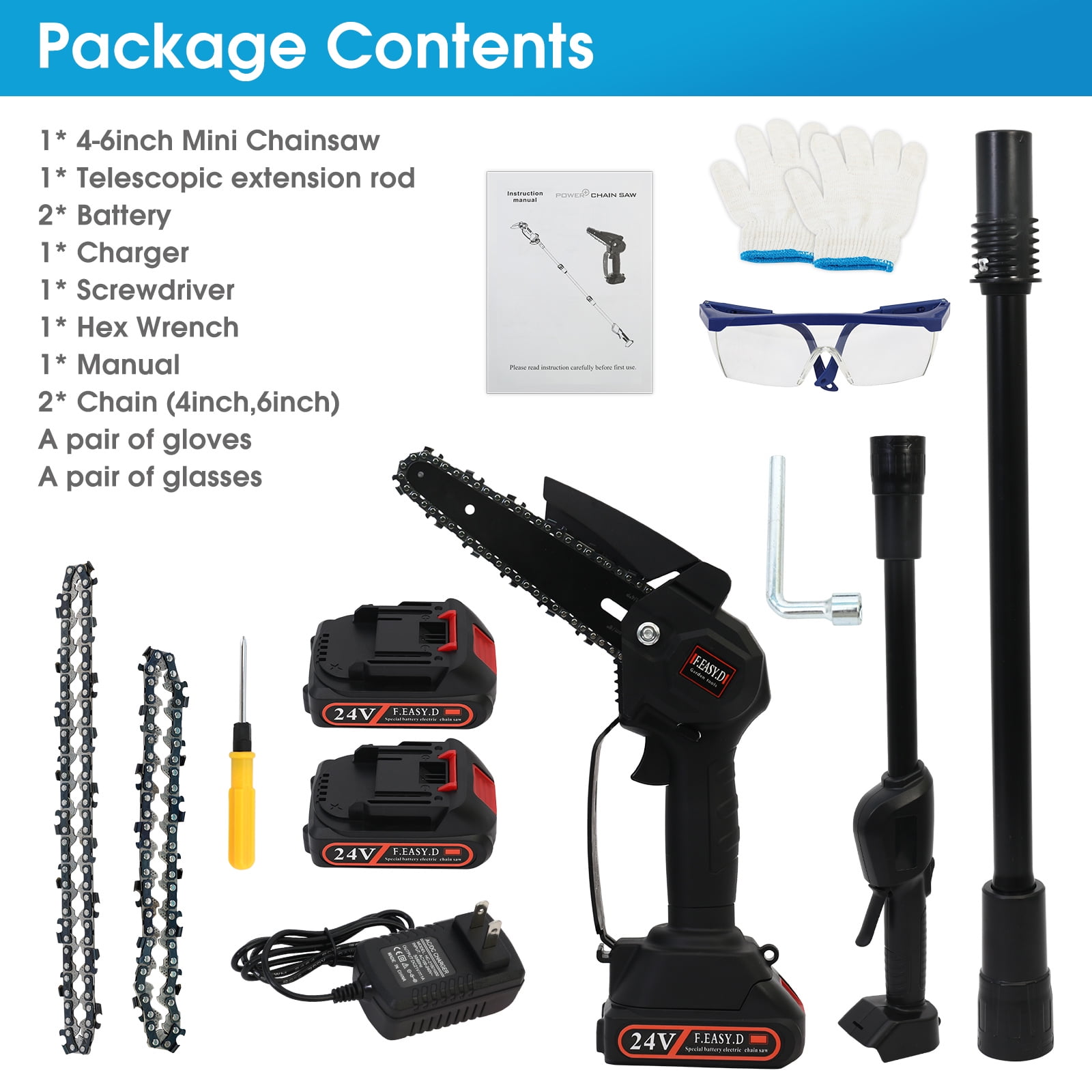 BAOKALER 2-in-1 Cordless Pole Saw and Mini Chainsaw, Telescopic Tree Trimmer for Yard Maintenance (Black, 3.5 ft to 6 ft) sn3sp