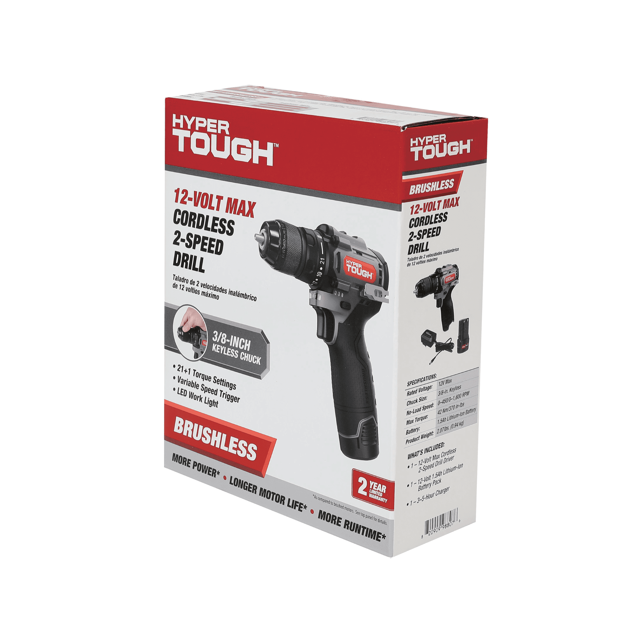 Hyper Tough 12V Max Brushless Drill Driver with Metal Keyless Chuck (1.5Ah Battery & Charger, 3/8 in) x8ylp