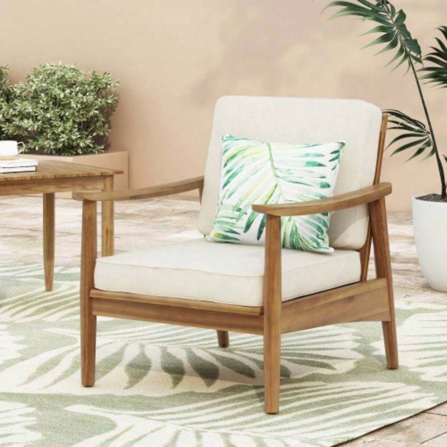 DOKEA Laurent Outdoor Club Chair Set, Acacia Wood Patio Furniture with Thick Cushions (500 lb Capacity, 4-Piece Set) 7mjvs