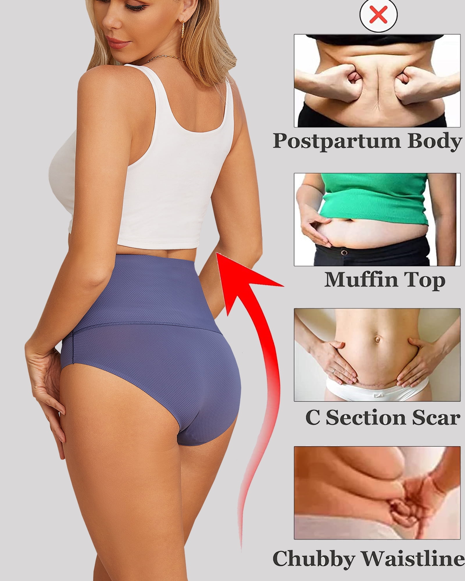 Finetoo High Waisted Tummy Control Shapewear Panties (5 Pack, S-XXL) ml7xt