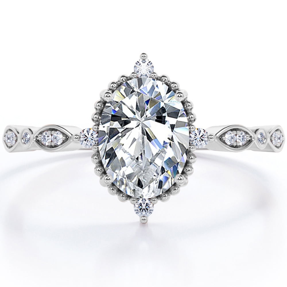 JeenMata 1.5 Carat Moissanite Oval Engagement Ring Vintage Filigree 5-Stone Milgrain (White Gold Plated, Size 7) xln6w
