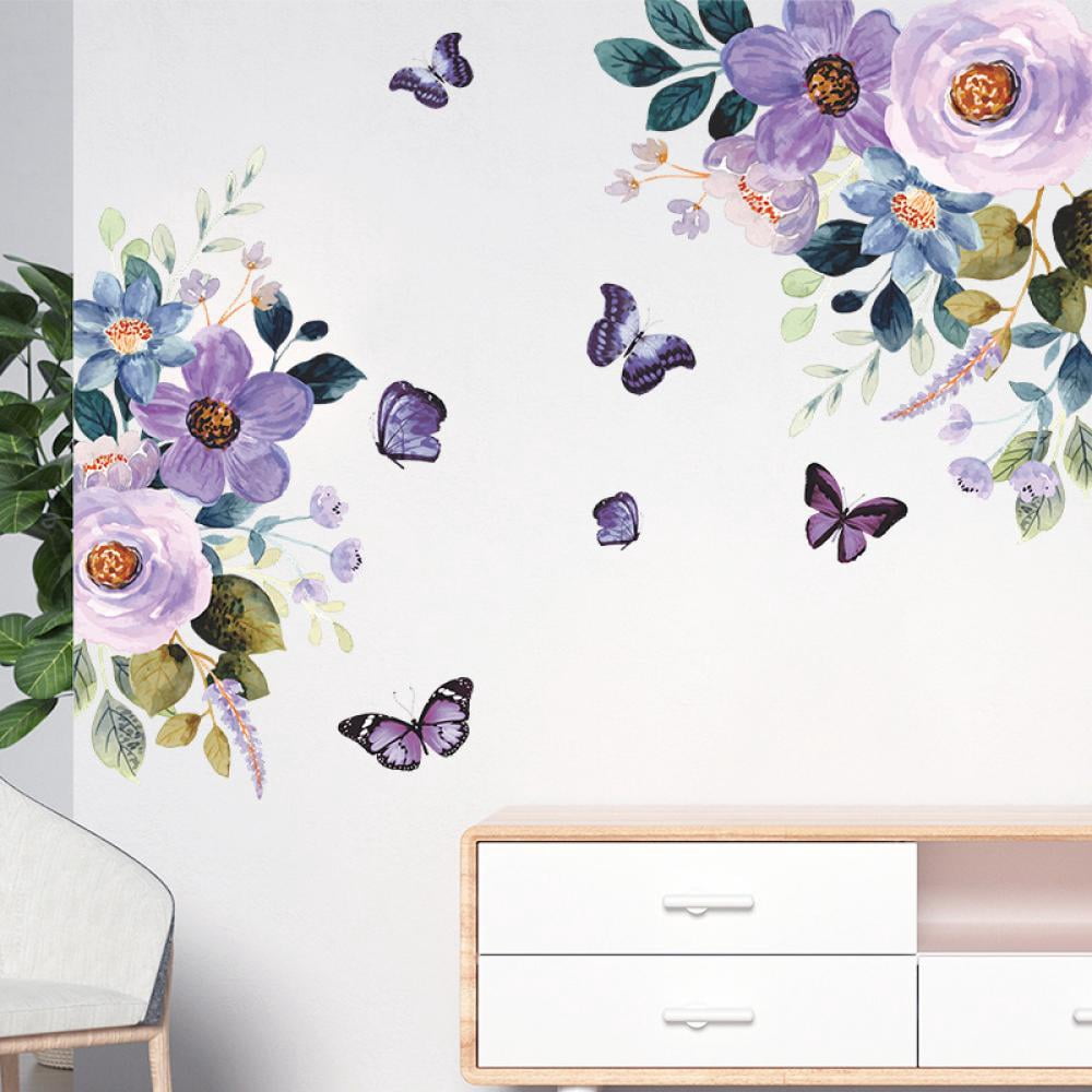 Jlong Purple Butterfly and Floral Wall Decals Peel and Stick Mural Art Decor (1 Set) xuli2