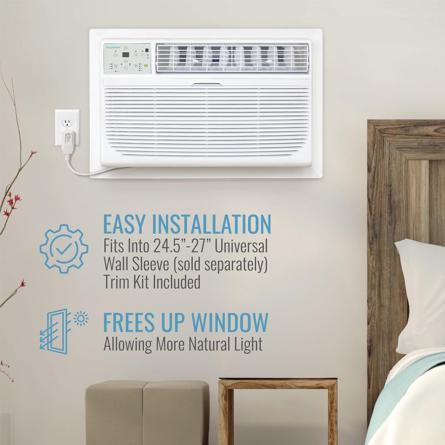 Keystone 12,000 BTU Through-the-Wall Air Conditioner with Remote Control (White, 550 sq. ft.) vuydk