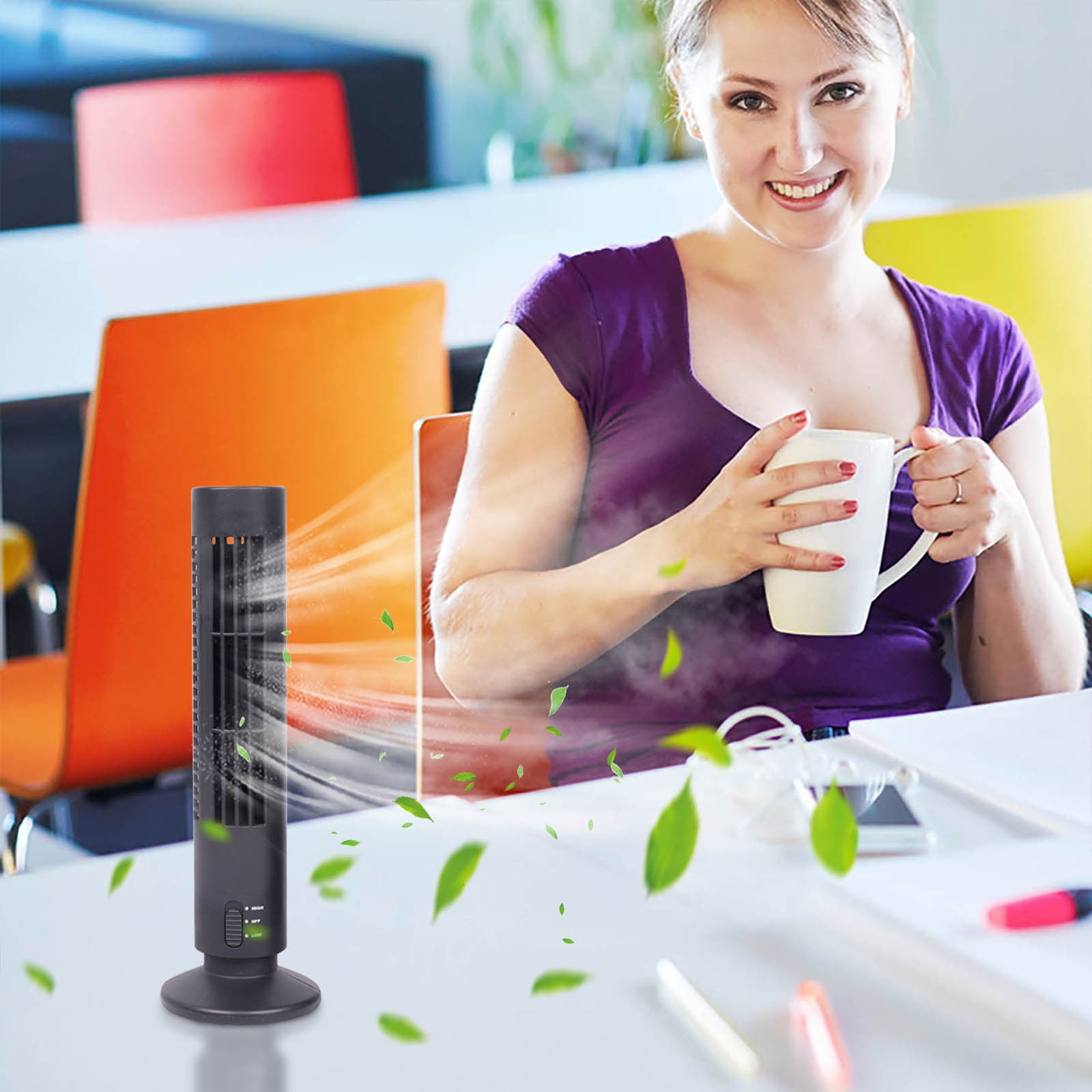 PALIFEUR Small Tower Fan, Portable Oscillating Desk Fan for Bedroom and Office (Black, 4.1 in x 13 in) q2fr1