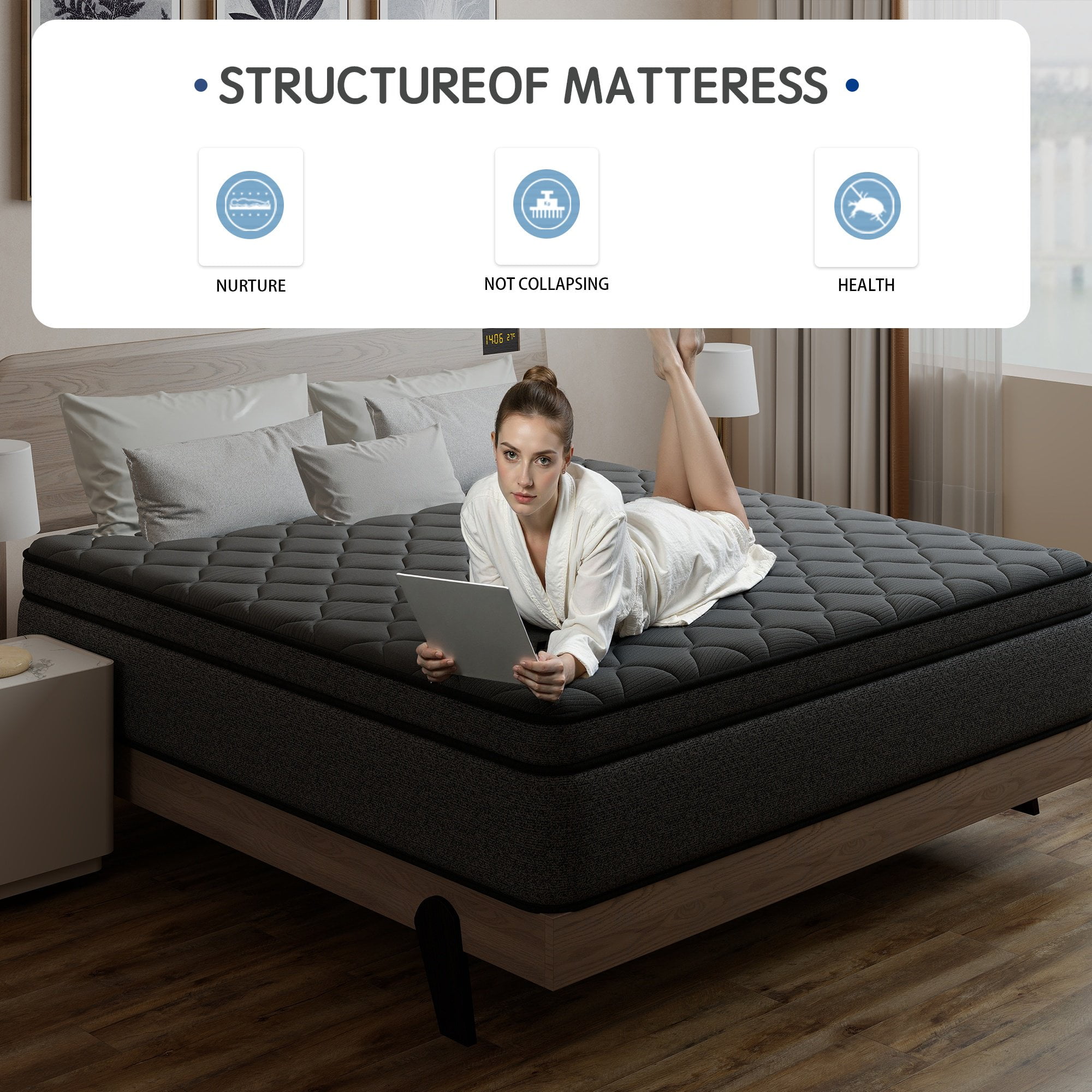 OPV 14-inch Hybrid Twin Mattress, Memory Foam & Pocket Spring Euro Top, Medium Firm Comfort (Gray, Twin) eas8u