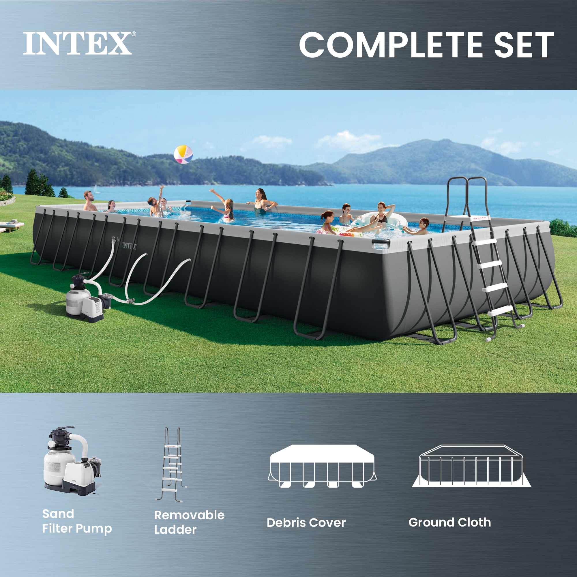 Intex Ultra XTR Above Ground Pool with Krystal Clear Saltwater System (Gray, 32 ft x 16 ft x 52 in) 854wn