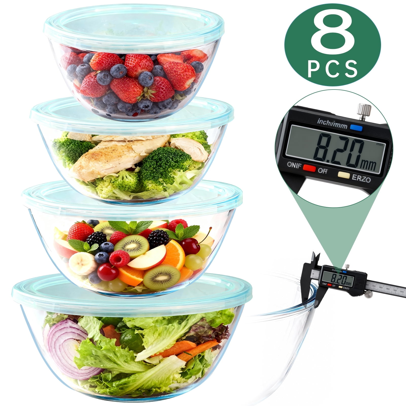 WEPSEN Glass Mixing Bowls Set with Airtight Lids, Nesting Prep Bowls for Kitchen Baking and Food Storage (Clear, 4-Pack) wxw8t