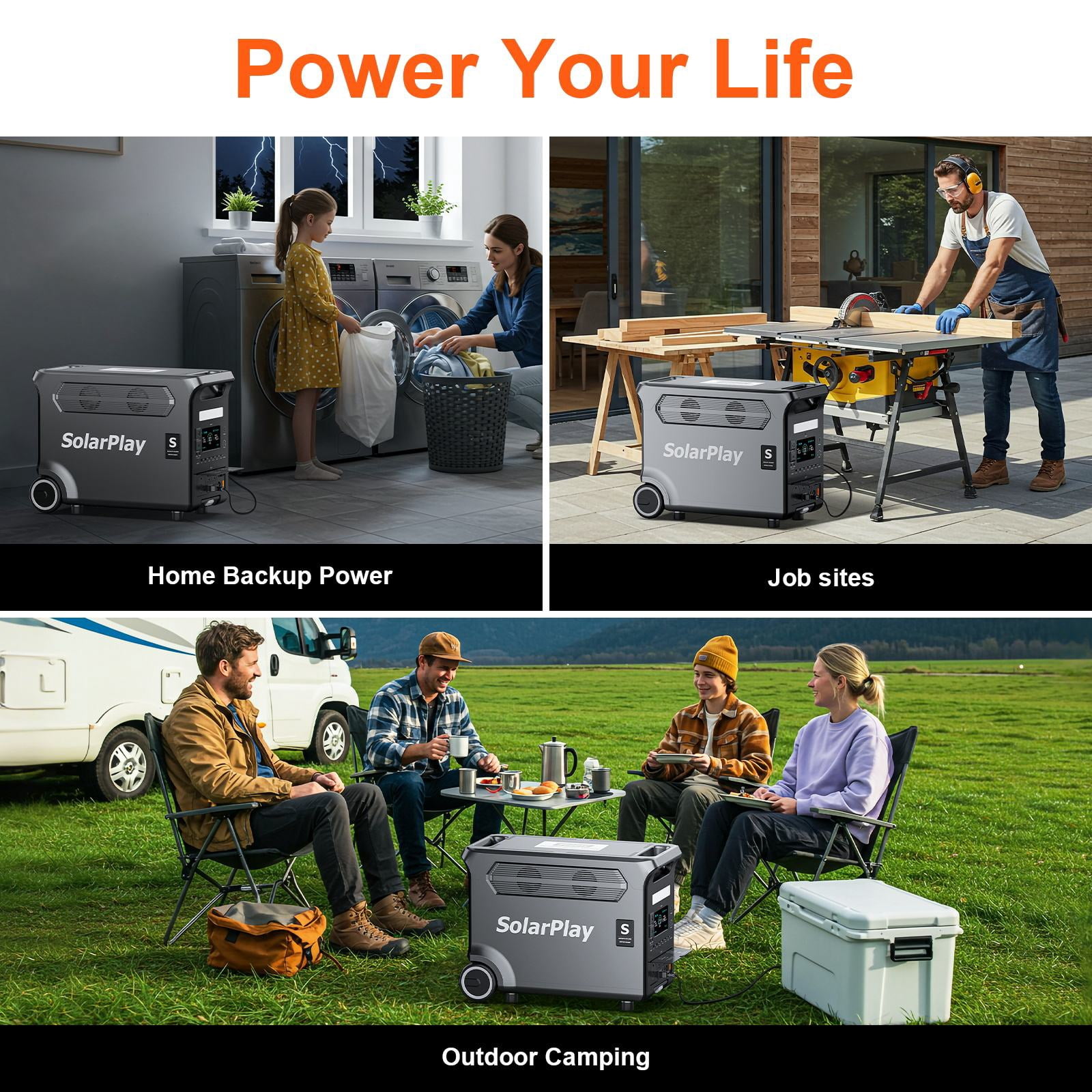 SOLARPLAY Portable Power Station 3600W LiFePO4 Battery Solar Generator (Black, 3840Wh) rcb9l