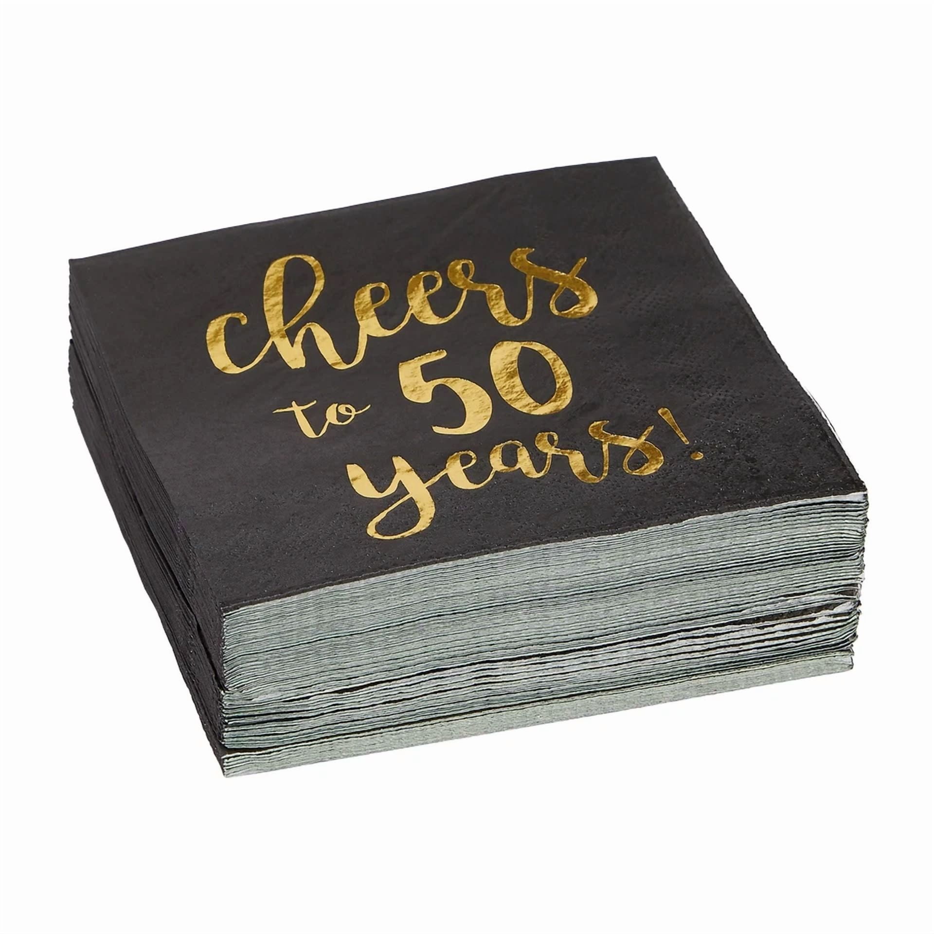 YANI Cheers To 50 Years Birthday Party Napkins (Gold, 50 Pack, 5 x 5 in) zli1z