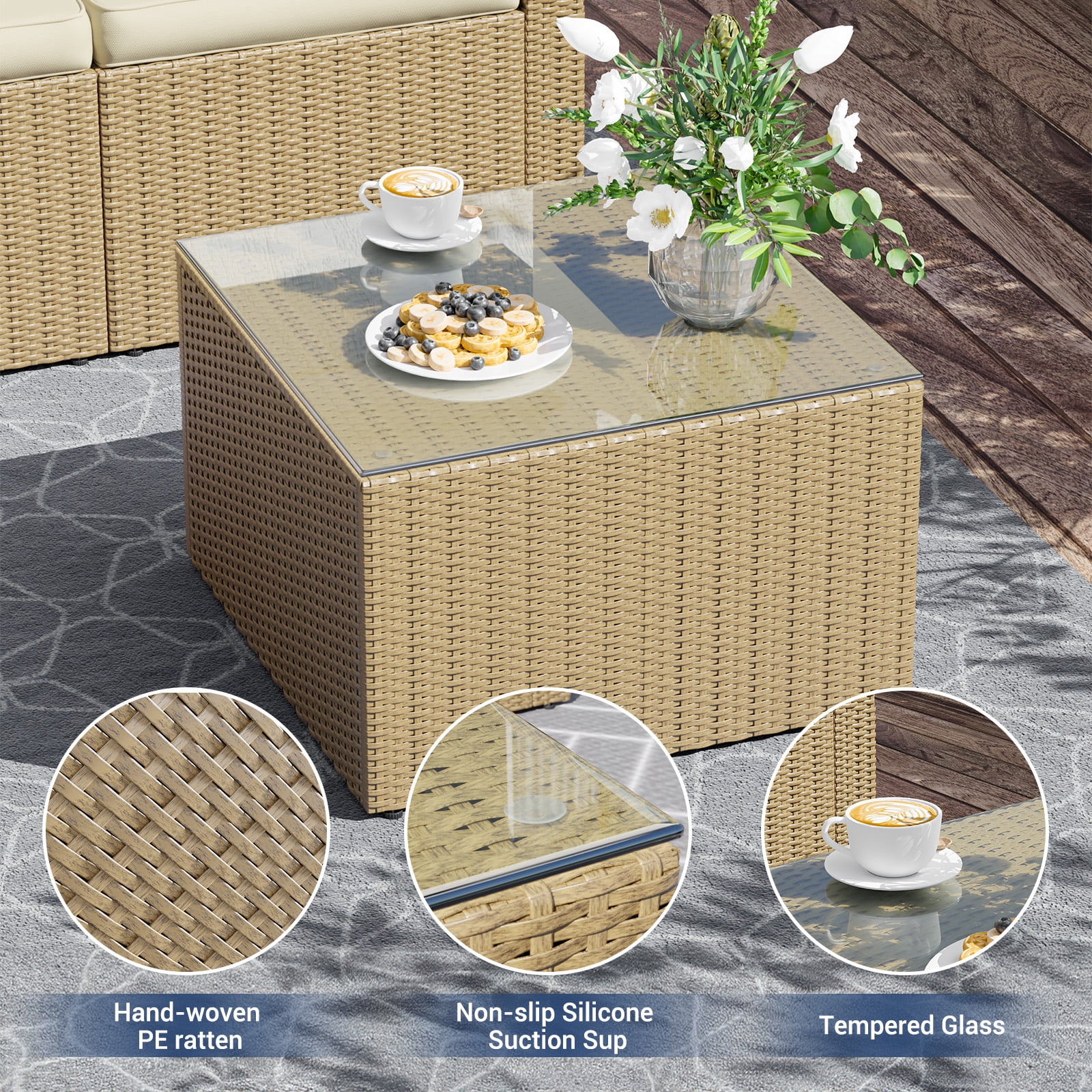 ELPOSUN 5-Piece Outdoor Patio Furniture Conversation Set, All-Weather Wicker Sectional Sofa with Coffee Table and Cushions (Beige, 5-Piece Set) clote