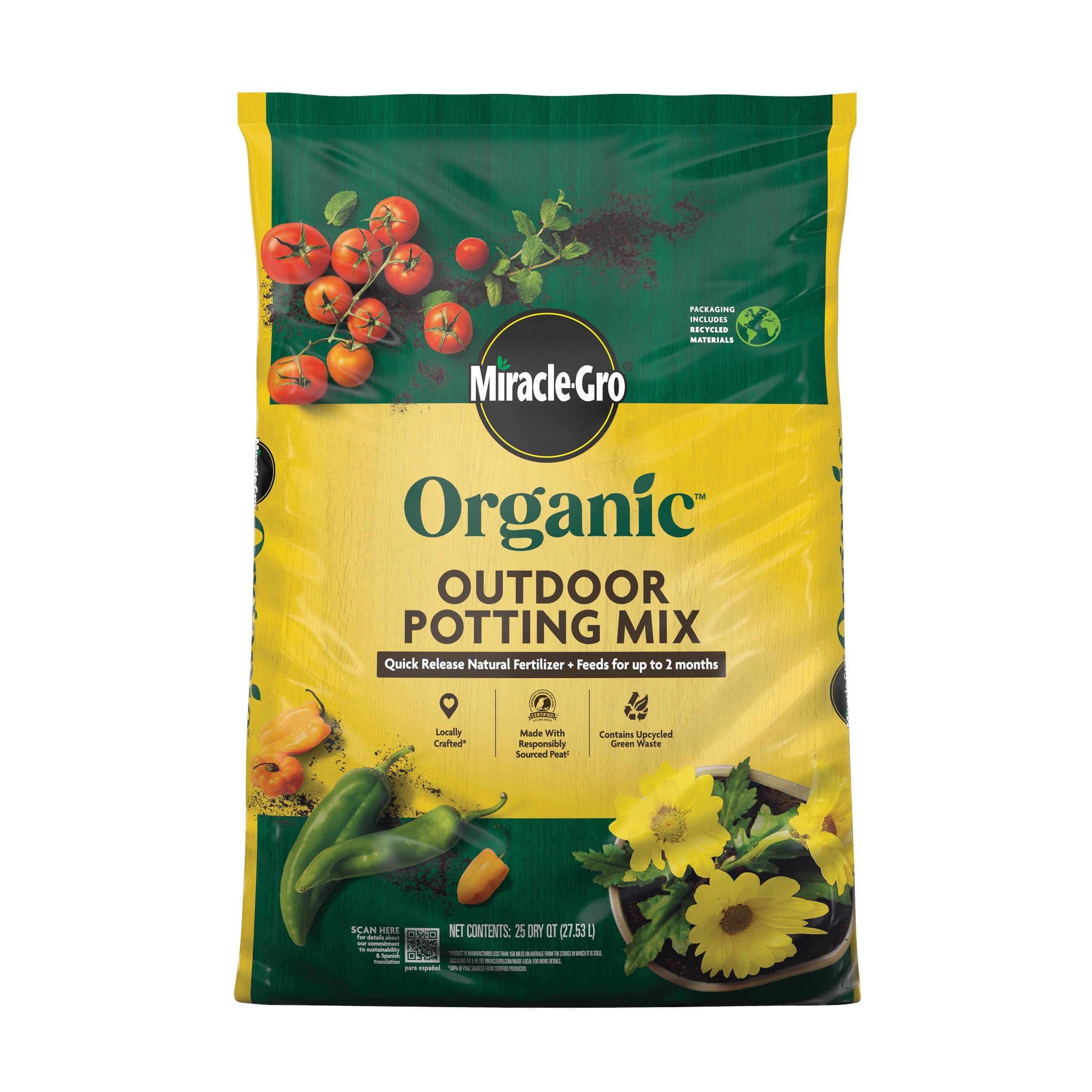 Miracle-Gro Organic Outdoor Potting Mix for Container Plants, Natural Fertilizer Enriched (25 qt) va4yy