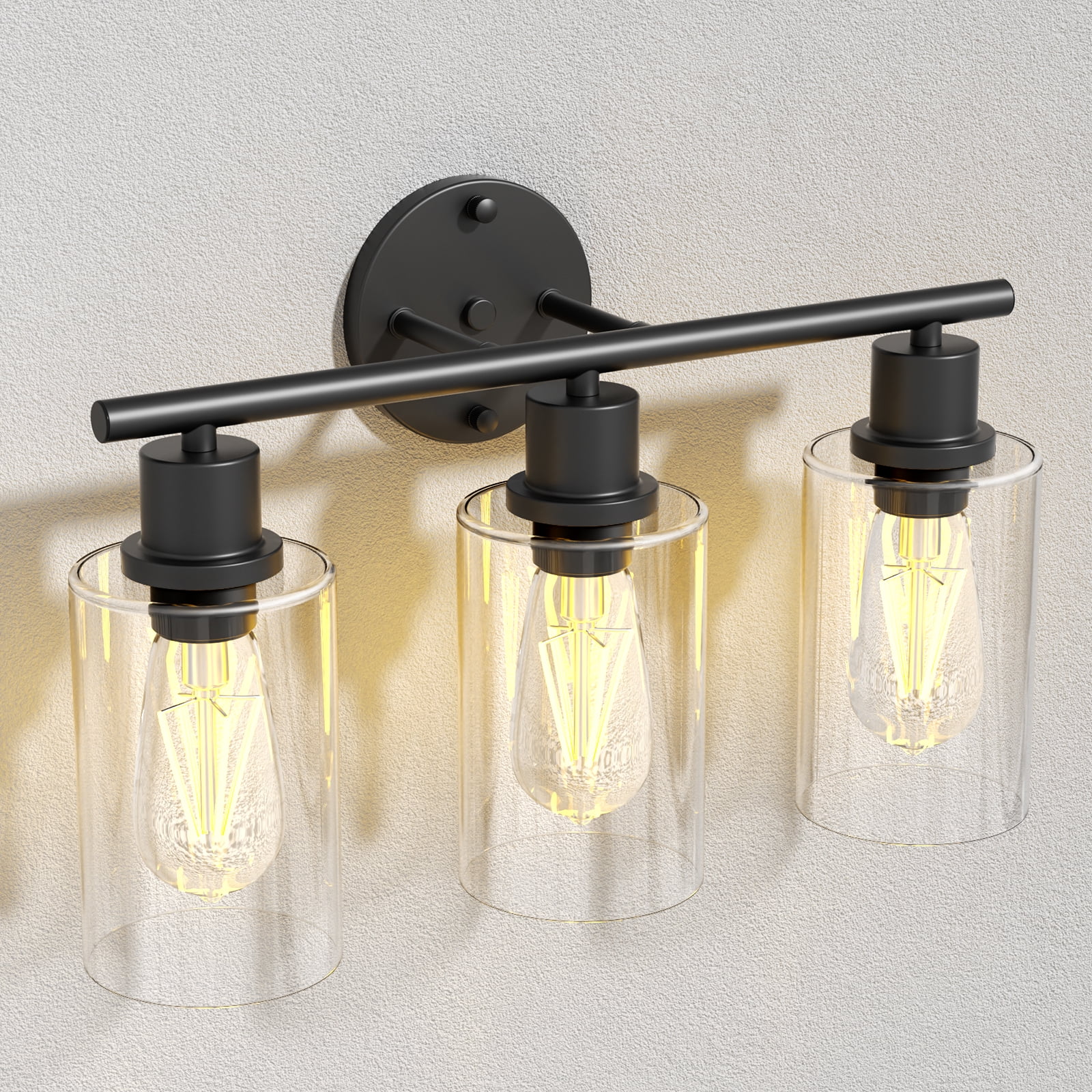 Cshidworld 3-Light Dimmable Vanity Light Fixture with Clear Glass Shades (Black, 22 in) w9c6d
