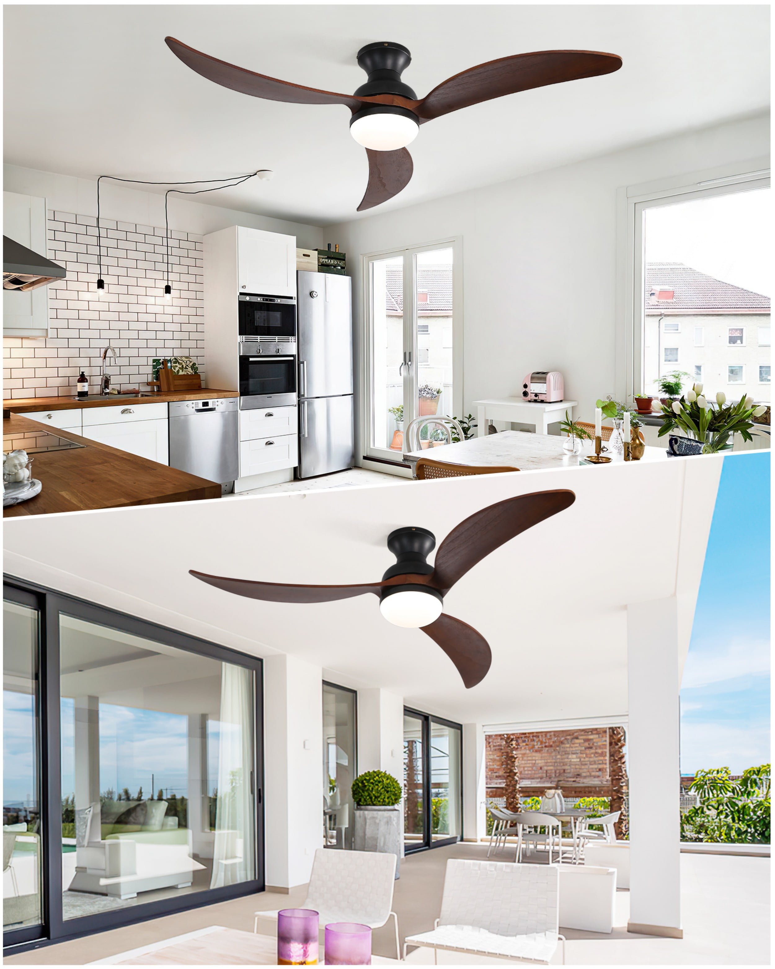 Sofucor 52 in Flush Mount Ceiling Fan with LED Lights and Remote Control (Modern, 52 in) w8an4