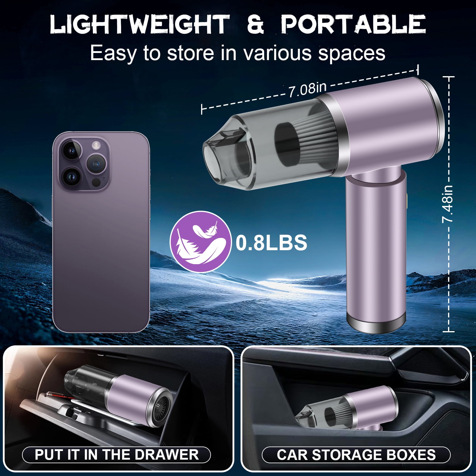 Pentantan Cordless Handheld Vacuum Cleaner, 12000PA High-Power Suction, 2-Speed Portable Mini Vacuum for Car and Keyboard (Purple, 0.8 lb) t8jg0