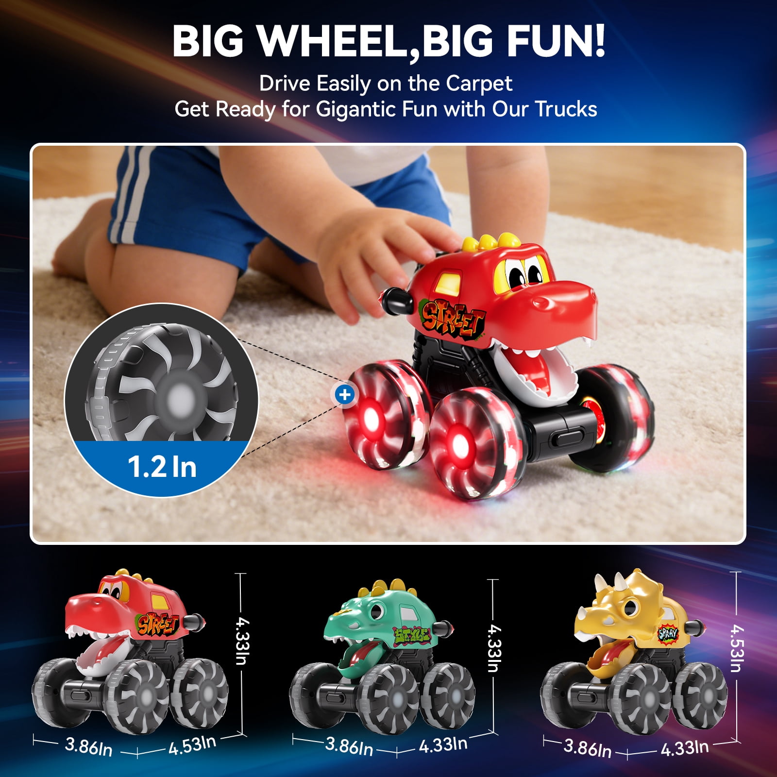 Dimoarch Dinosaur Press & Go Truck Set with LED Wheels (3 Pack) 5yni2