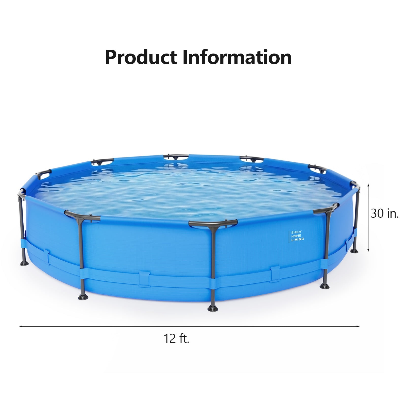 EDOEMSE Round Above-Ground Swimming Pool with Sturdy Iron Frame (Blue, 12 ft x 30 in) m4xg2