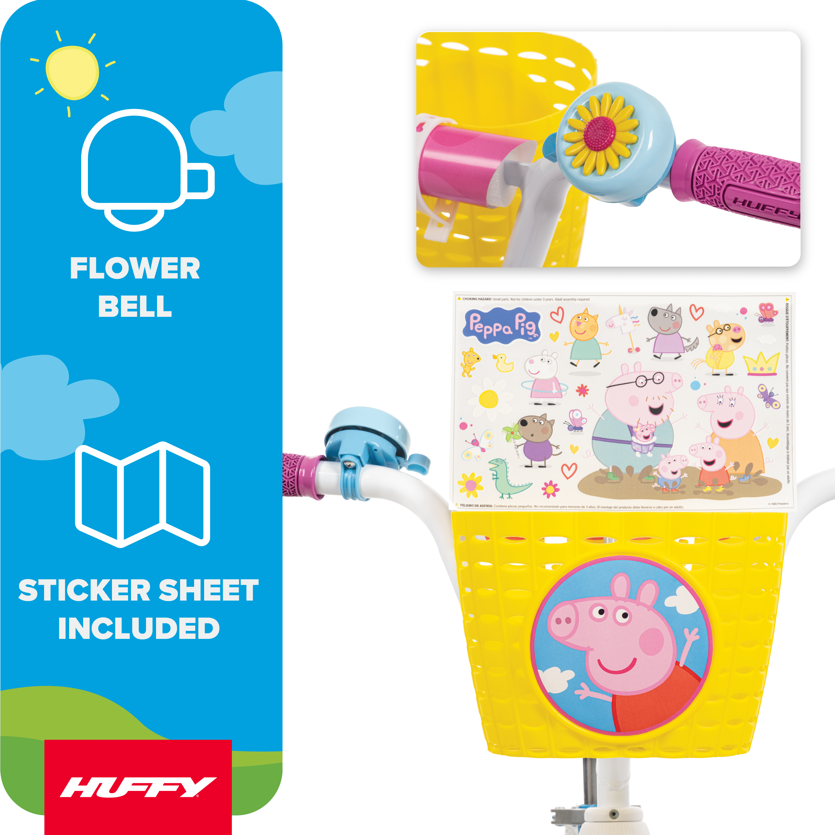 Huffy Peppa Pig Kids Bike with Training Wheels and Basket (Blue, 12 in) b0bp0
