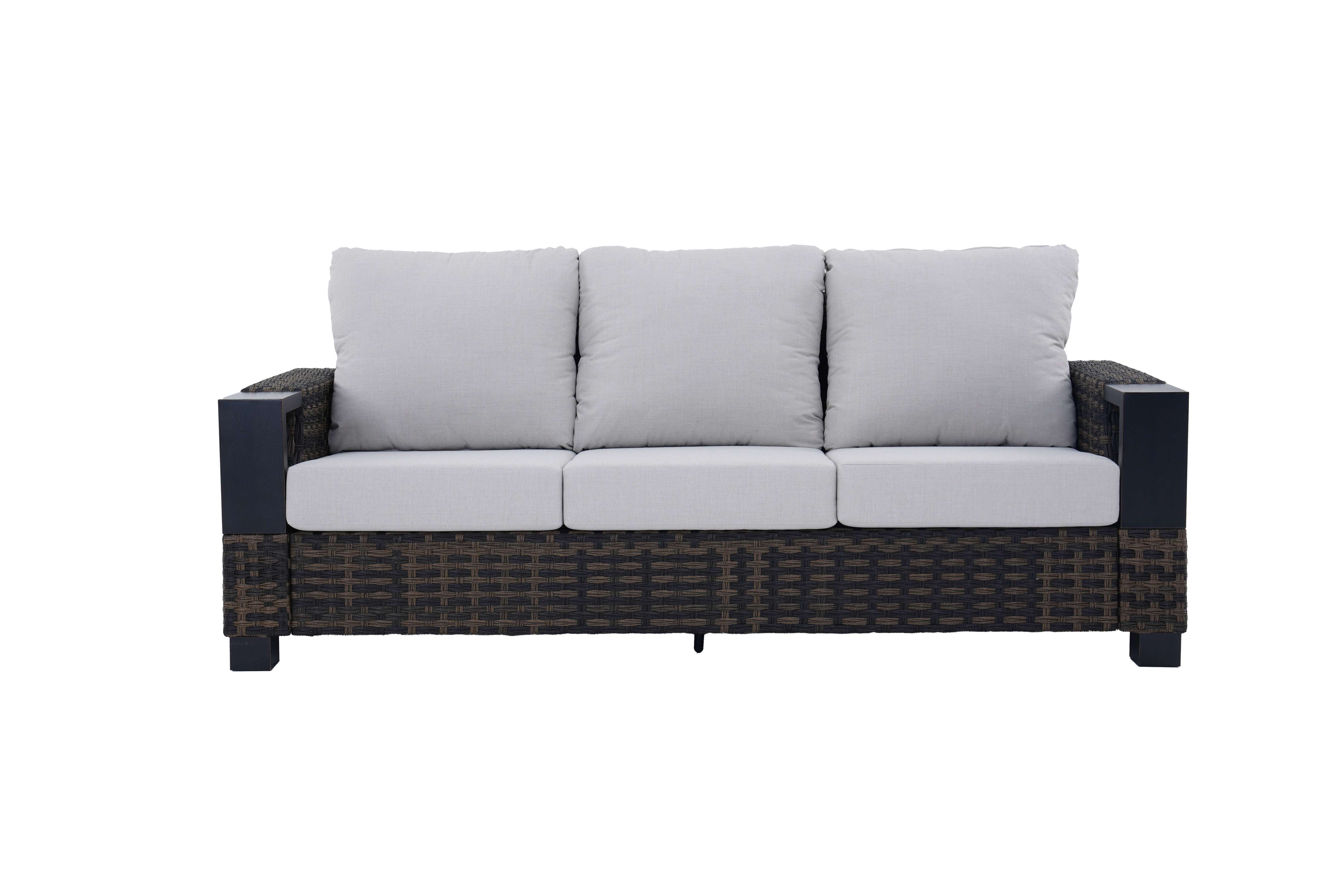 Better Homes & Gardens Rockport Outdoor Wicker Sofa, Weather-Resistant Patio Furniture (Brown, 83.86 in W x 33.27 in D x 31.89 in H) iw5cj