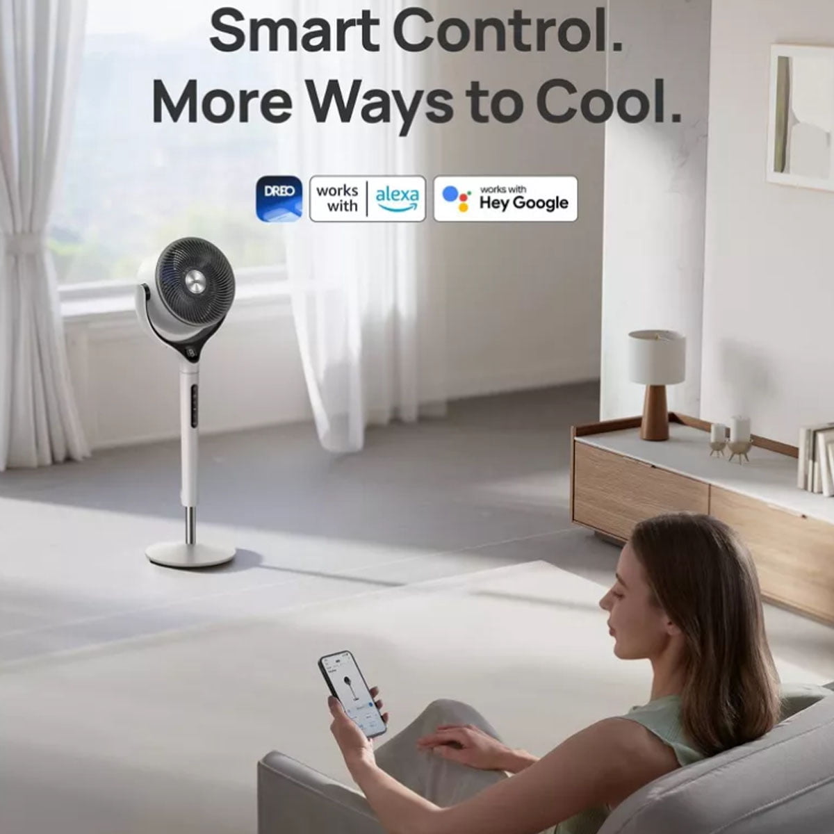 DREO Smart 9-Inch 3D Oscillating Pedestal Fan with Wi-Fi and Remote (White, 37-42 in Height) u38y8