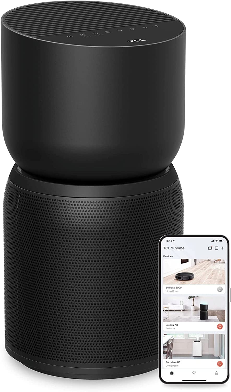 TCL Breeva A3 Smart Air Purifier with True HEPA H13 Filter, 5-Stage Filtration, App & Voice Control (Black, 1230 sq. ft.) r3uof