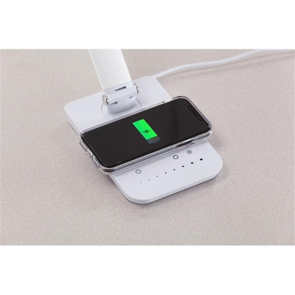 Safco Pivoting LED Desk Lamp with Wireless Charging Pad and USB Port (White) 9i50q