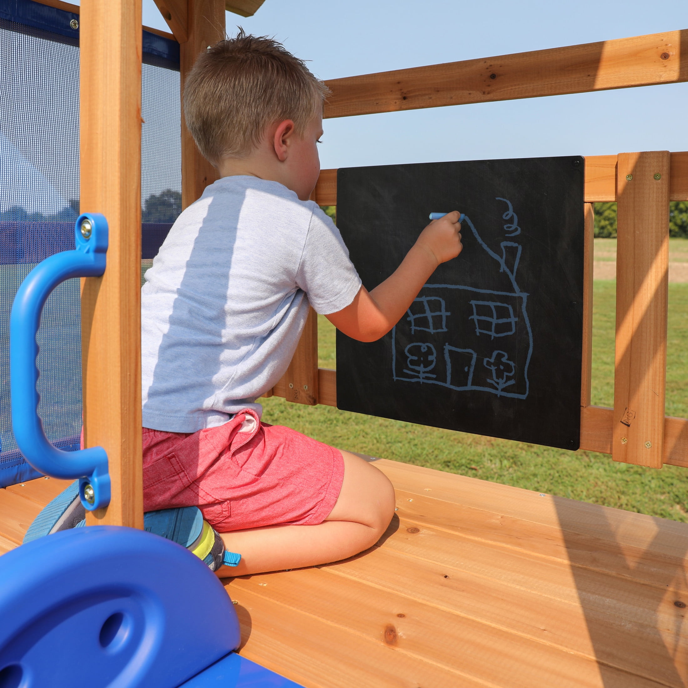 Backyard Discovery Bay Pointe Cedar Wood Swing Set with Slide, Play Deck, and Rock Wall Ladder (Brown) p7hi1