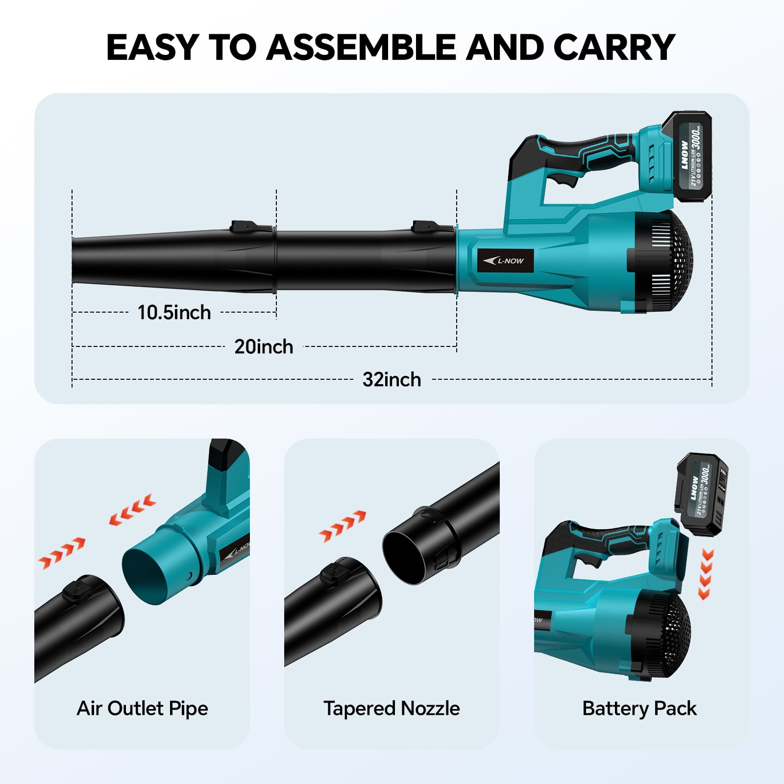 LNOW Cordless Leaf Blower, 6-Speed Electric Power Sweeper for Yard and Garage (680 CFM, 150 MPH, 2 Batteries, 5.73 lb) lptib