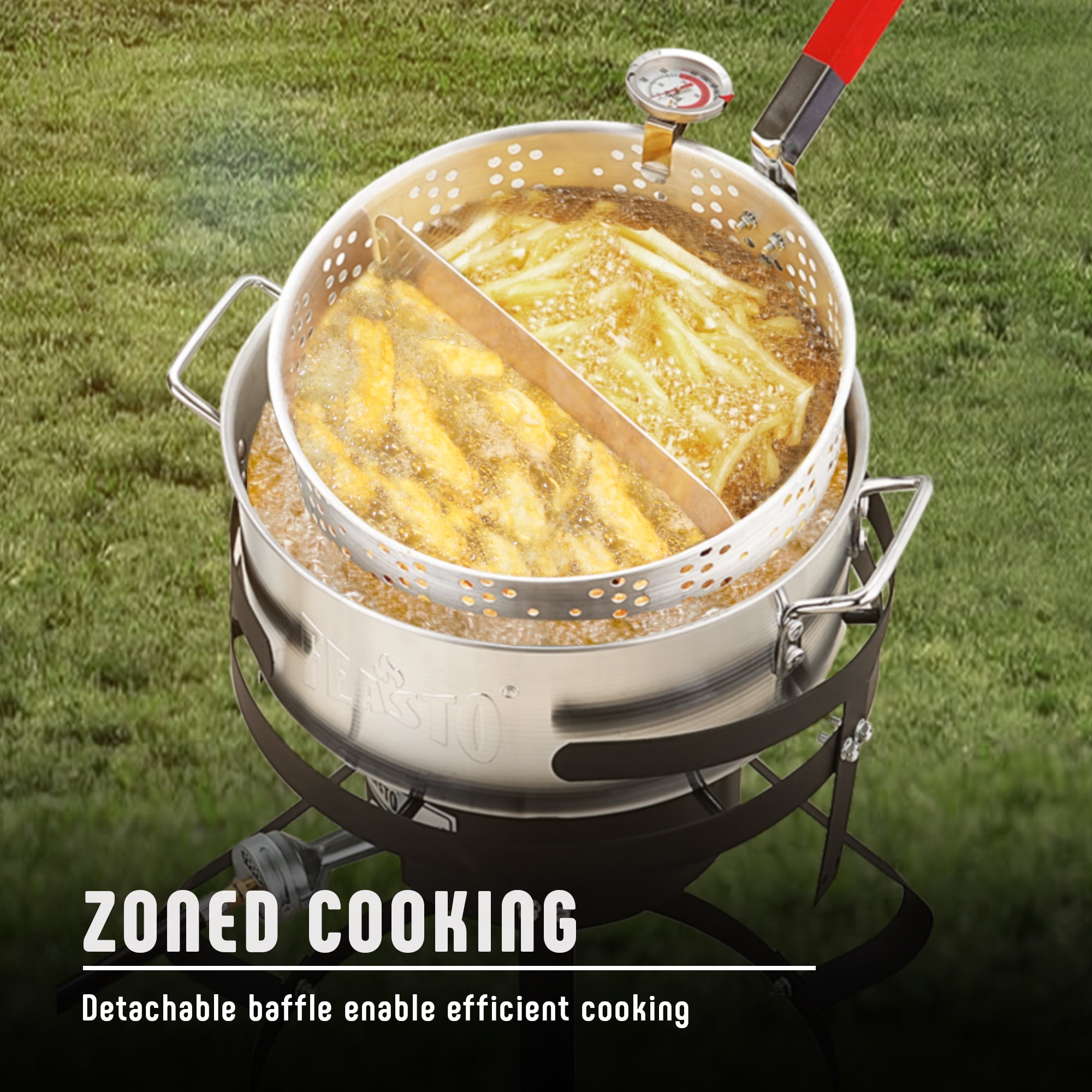 Feasto Outdoor Propane Gas Fish Fryer Pot Kit with Strainer Basket and 50,000 BTU Burner (Silver, 10 qt) fxjcn