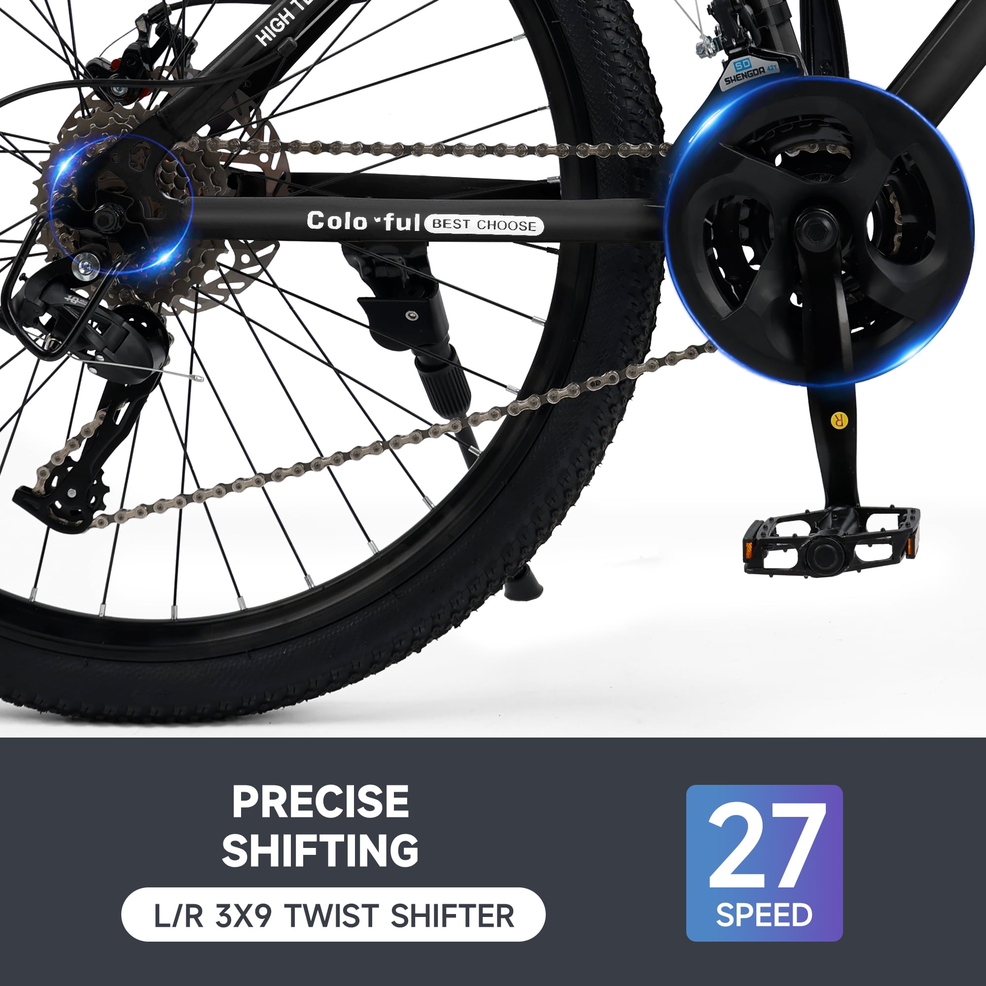 Bruce & Shark Mountain Bike 27 Speed Hardtail with Front Suspension (Black, 27.5 in) gw4lw