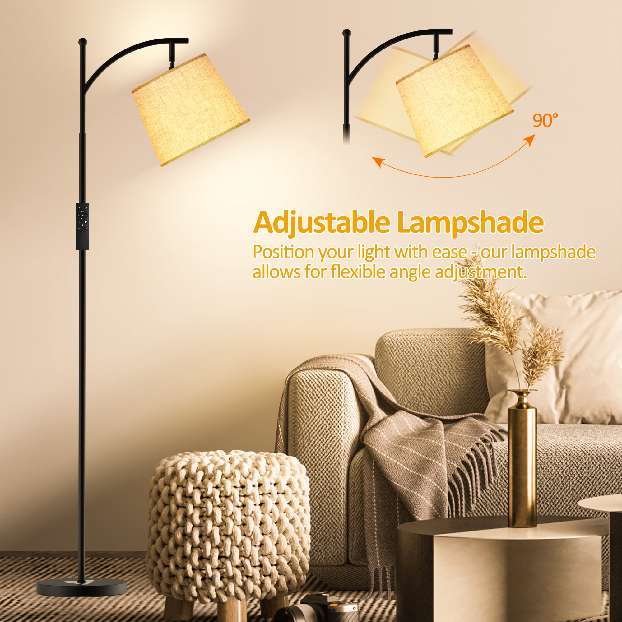 Jurulu Arc Floor Lamp, Modern Standing Lamp with Remote Control and Stepless Dimmable LED (Black, 9W) zoxhb