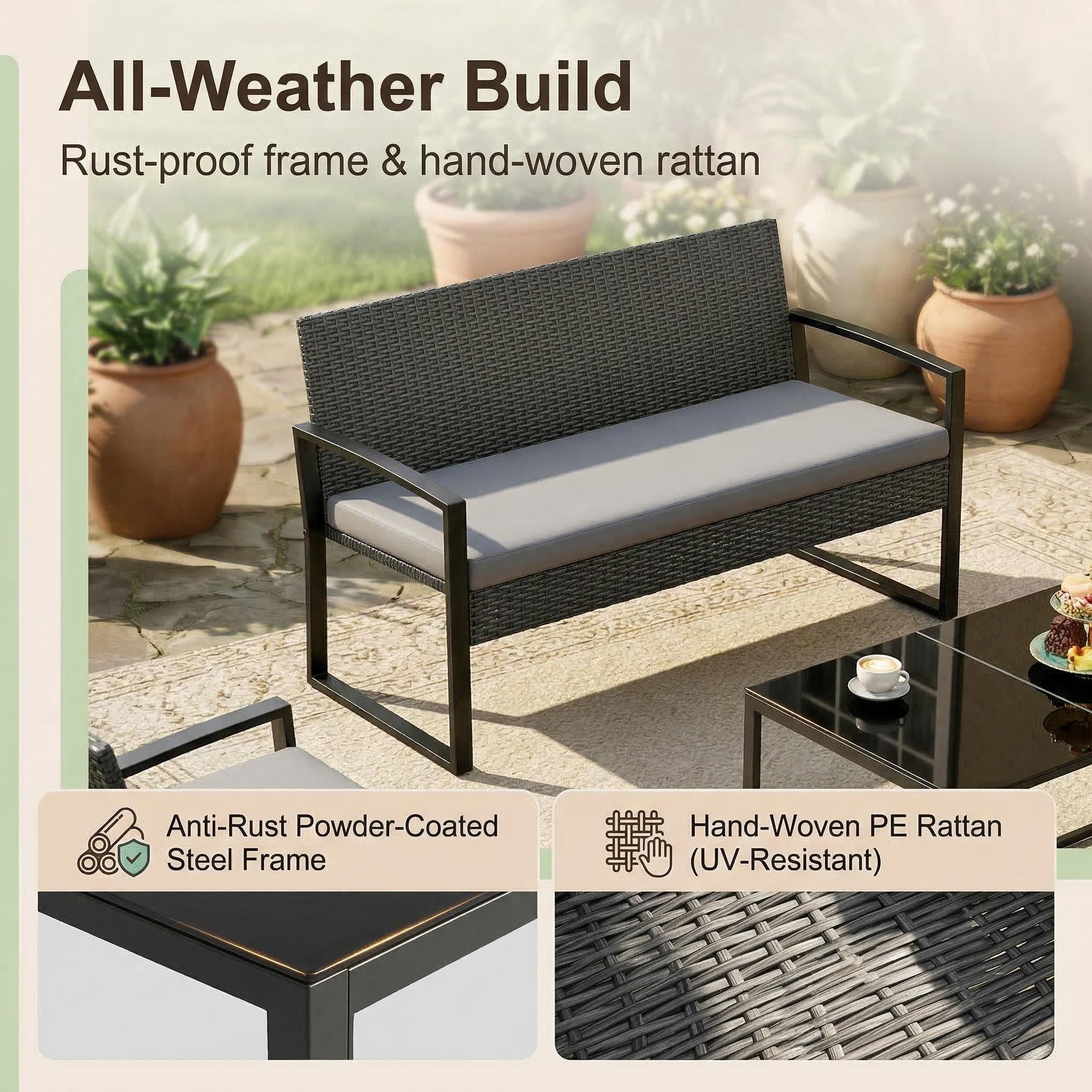 Lofka 8-Piece Outdoor Patio Furniture Set, All-Weather Wicker Rocking Chairs with Glass Coffee Tables (Gray, 8-Piece Set) sqtb1