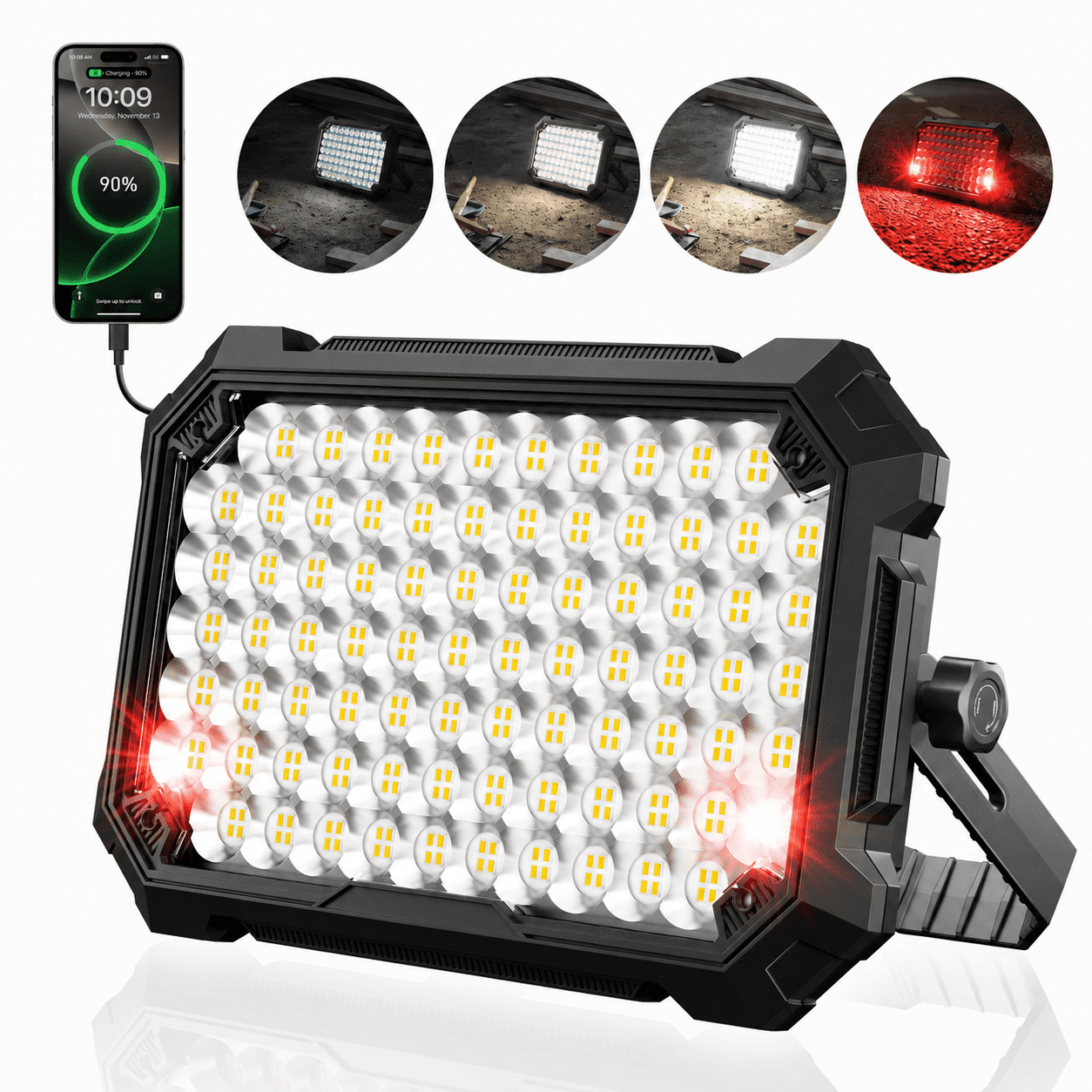 Lumdark Rechargeable LED Work Light, 10000 Lumens Portable Magnetic Shop Light with Hook, 4 Modes Waterproof for Garage and Camping (Black, 12000mAh) dexfi