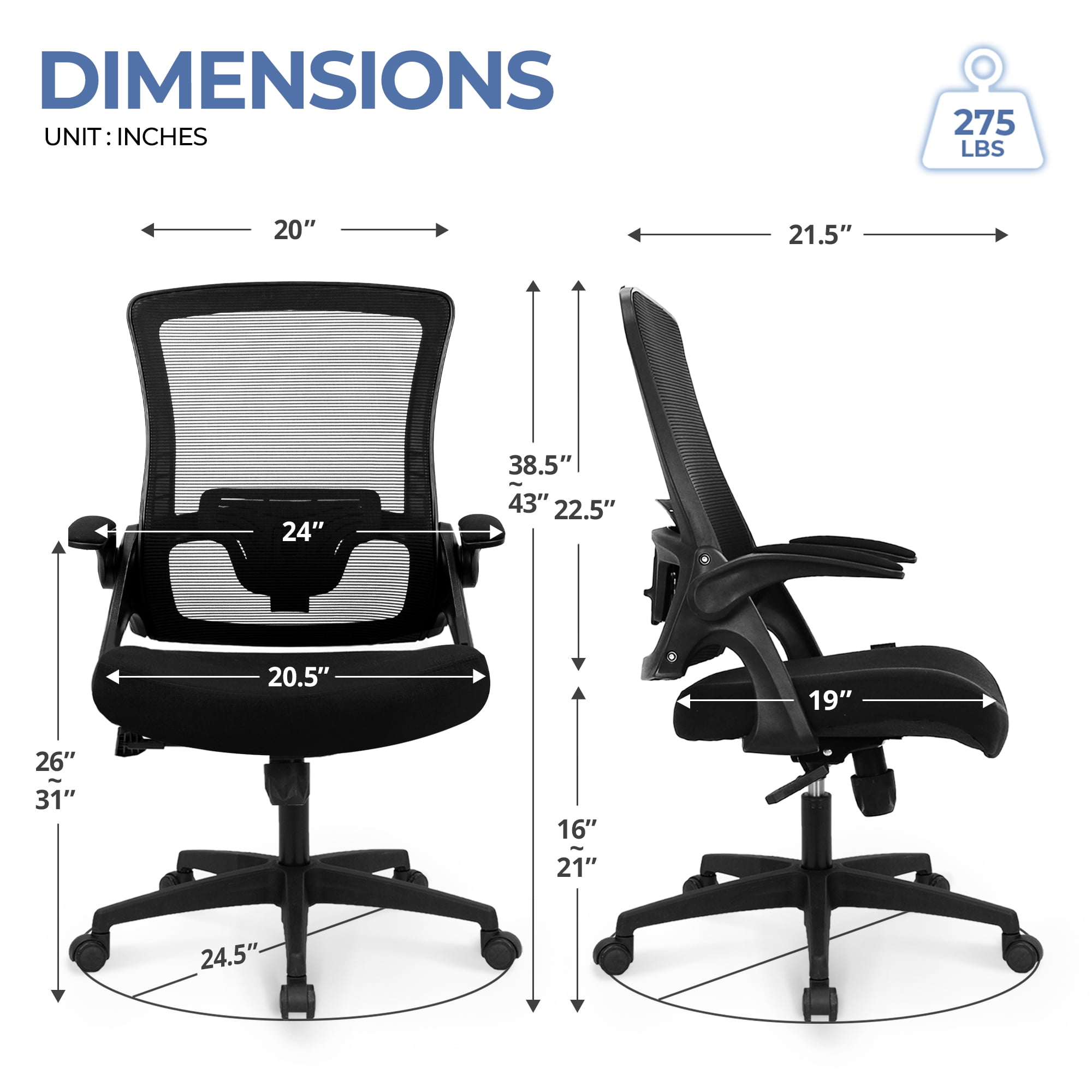 CELTOSS Ergonomic Office Chair, Breathable Mesh Task Chair with Lumbar Support and Flip-Up Armrests (Black, 250 lb Capacity) hfyin