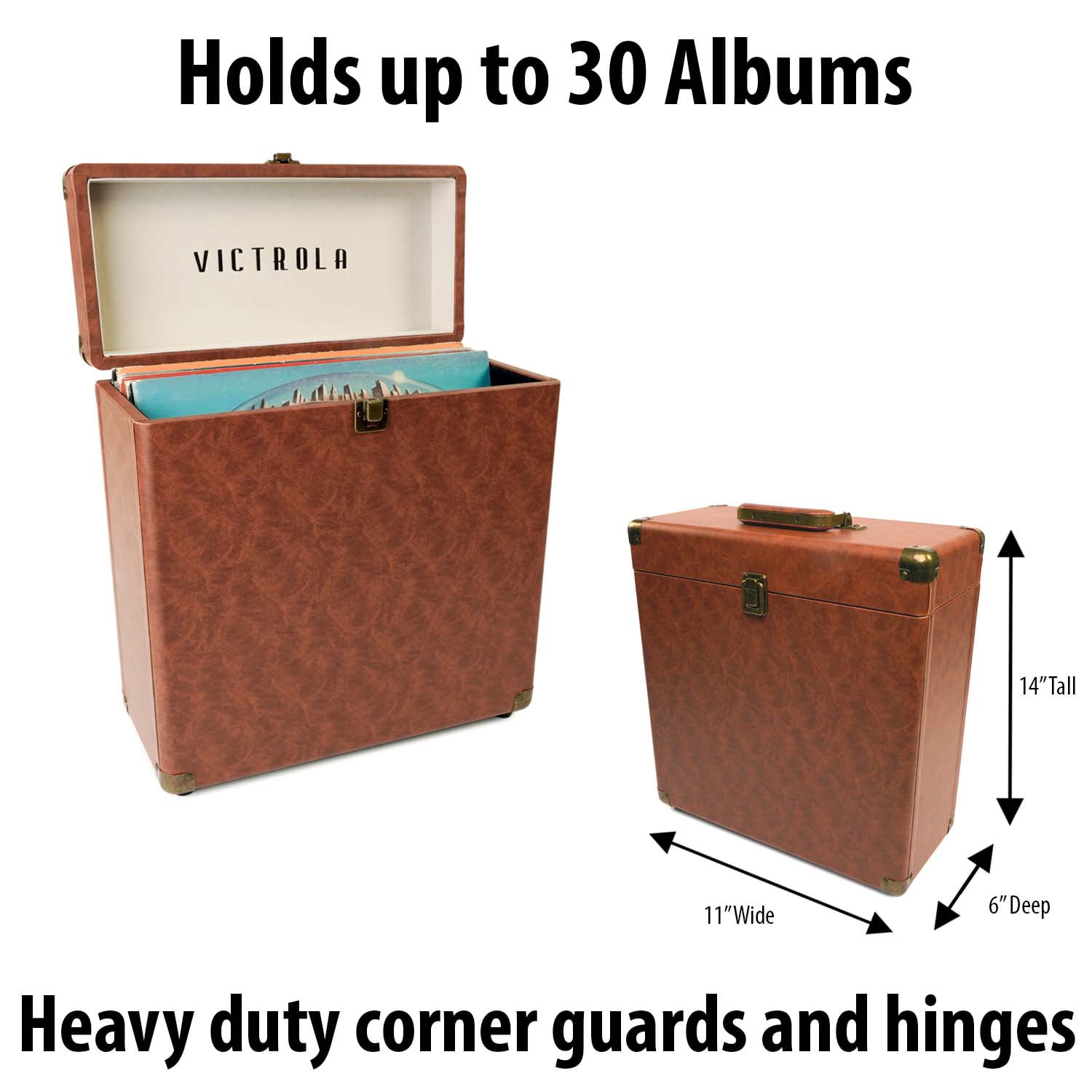 Victrola Vinyl Record Storage Case (Brown, 13 in x 6 in x 14 in) 6temf