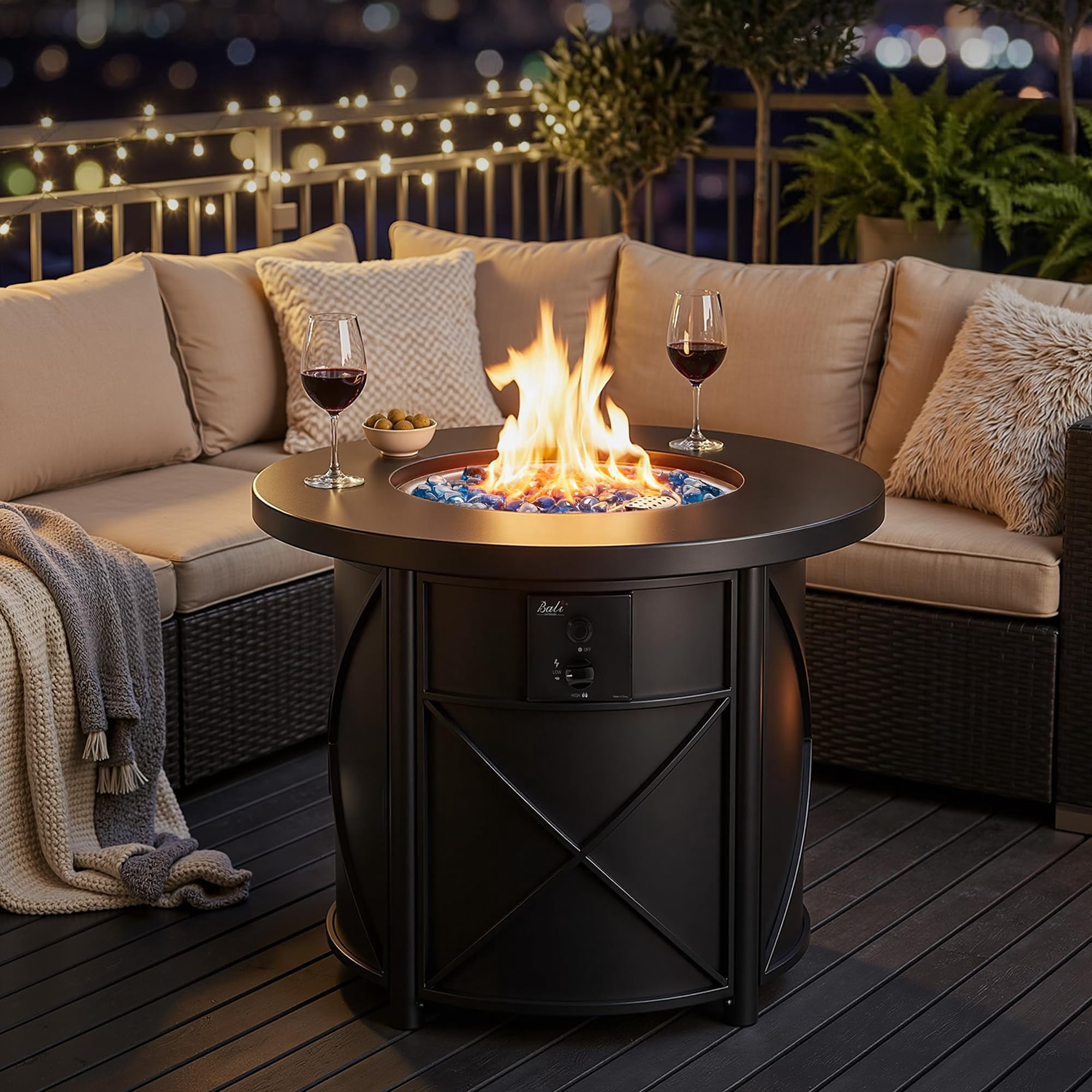 Bali Outdoors 30 in Round Gas Fire Pit Table with 50000 BTU Propane Column for Patio and Backyard (Black) hgdl4