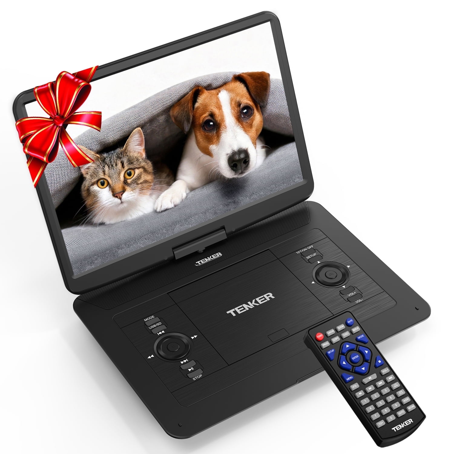 TENKER Portable DVD Player with 15.6 in HD Swivel Screen (Black, 17.9 in) lh47h