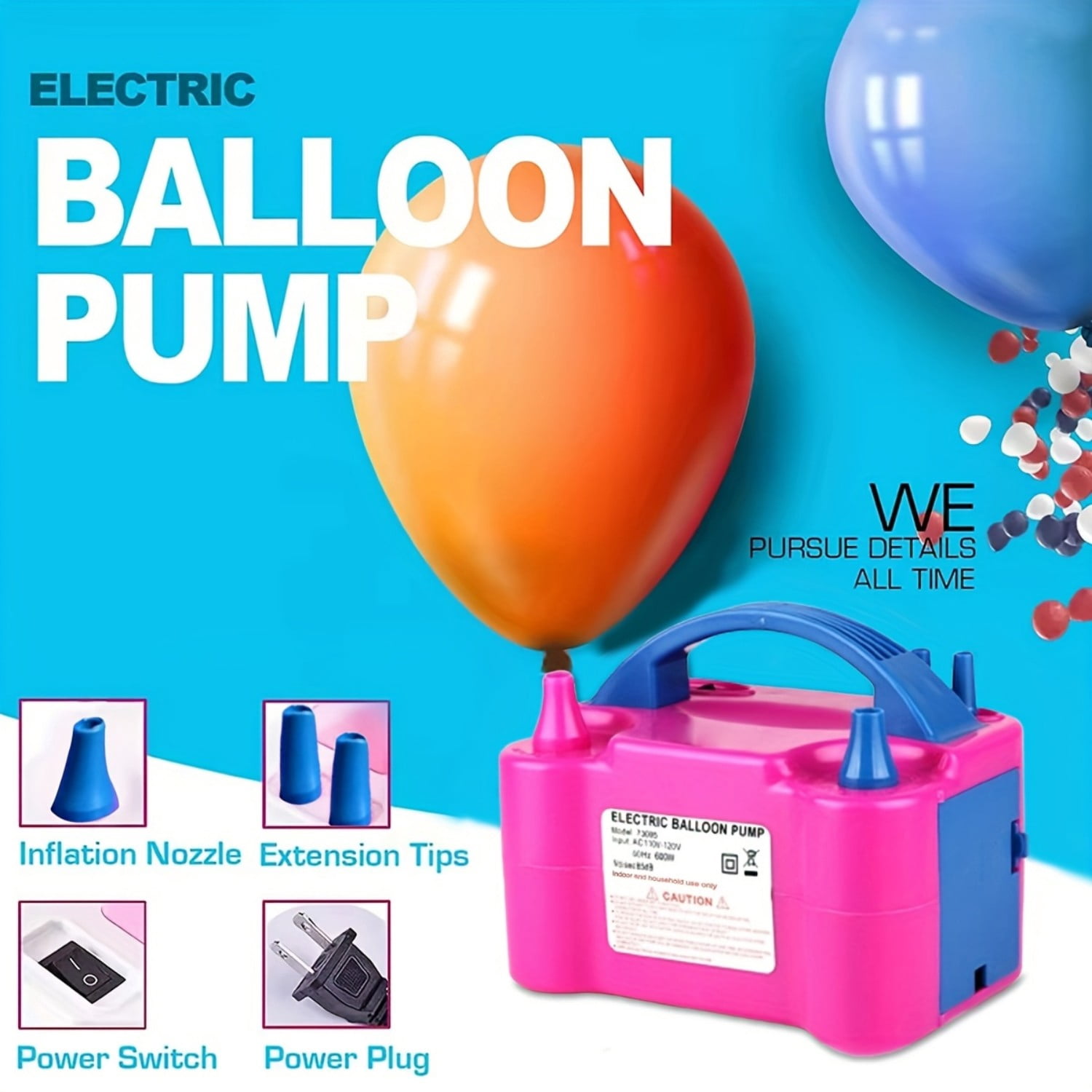 Jous Electric Balloon Pump Dual Nozzle Inflator with Tying Tools for Party Decorations (Red, 1 Unit) 84por